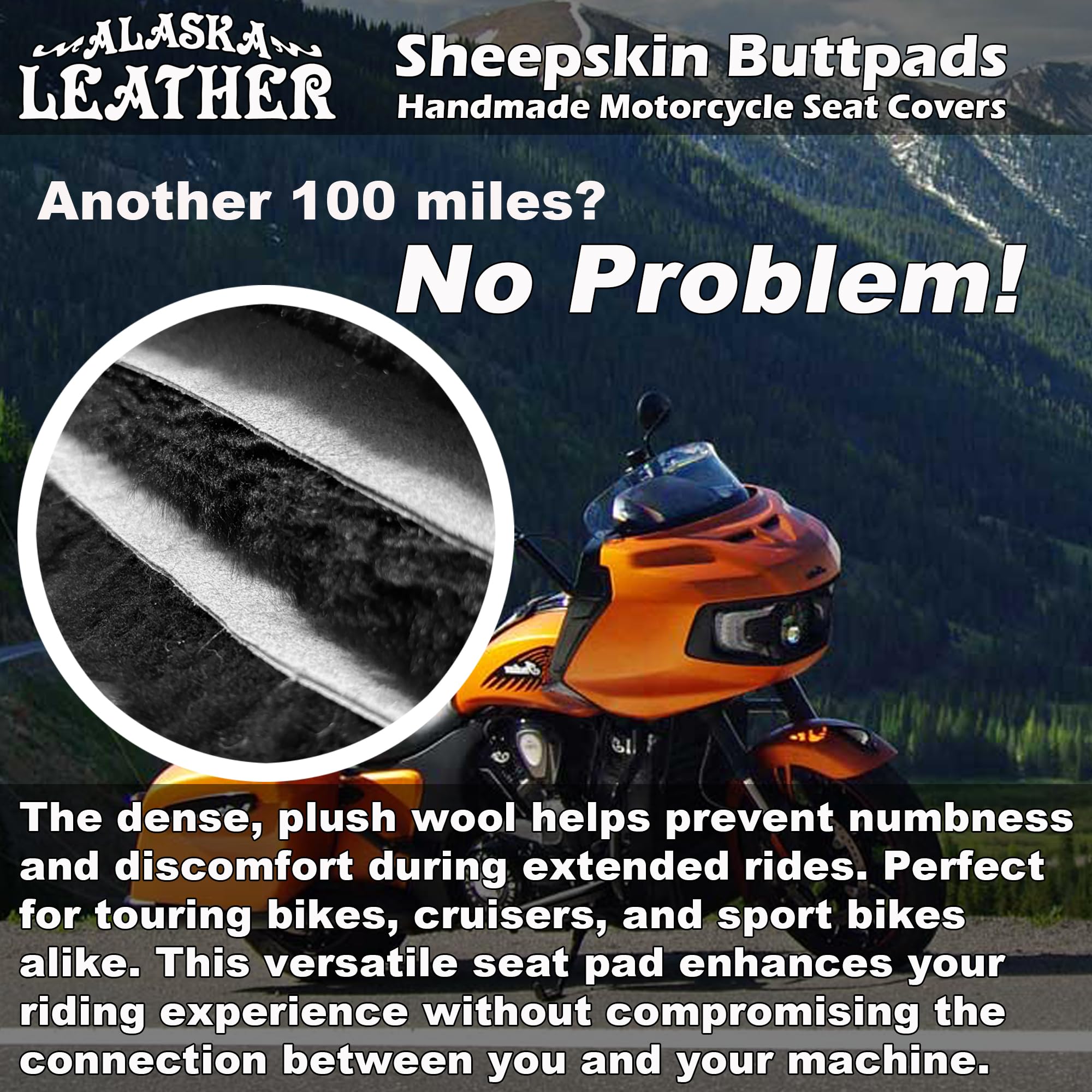 Premium Large Sheepskin Buttpad® - Comfortable Motorcycle Seat Cushion with Long Hair Twilight Fur for Harley, Cruiser & Touring Bikes - Ideal for Long Rides & Road Trips