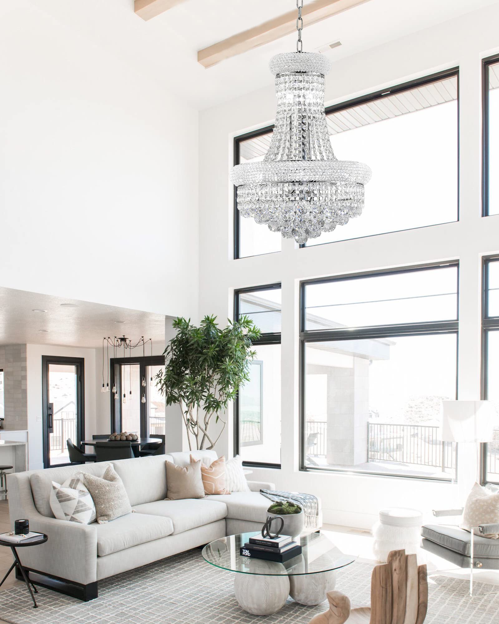 10-Light Empire Crystal Chandelier - Elegant Chrome Finish for Dining Room, Foyer, Entryway, Living Room & Bedroom | Perfect for Weddings, Luxury Homes & Formal Events