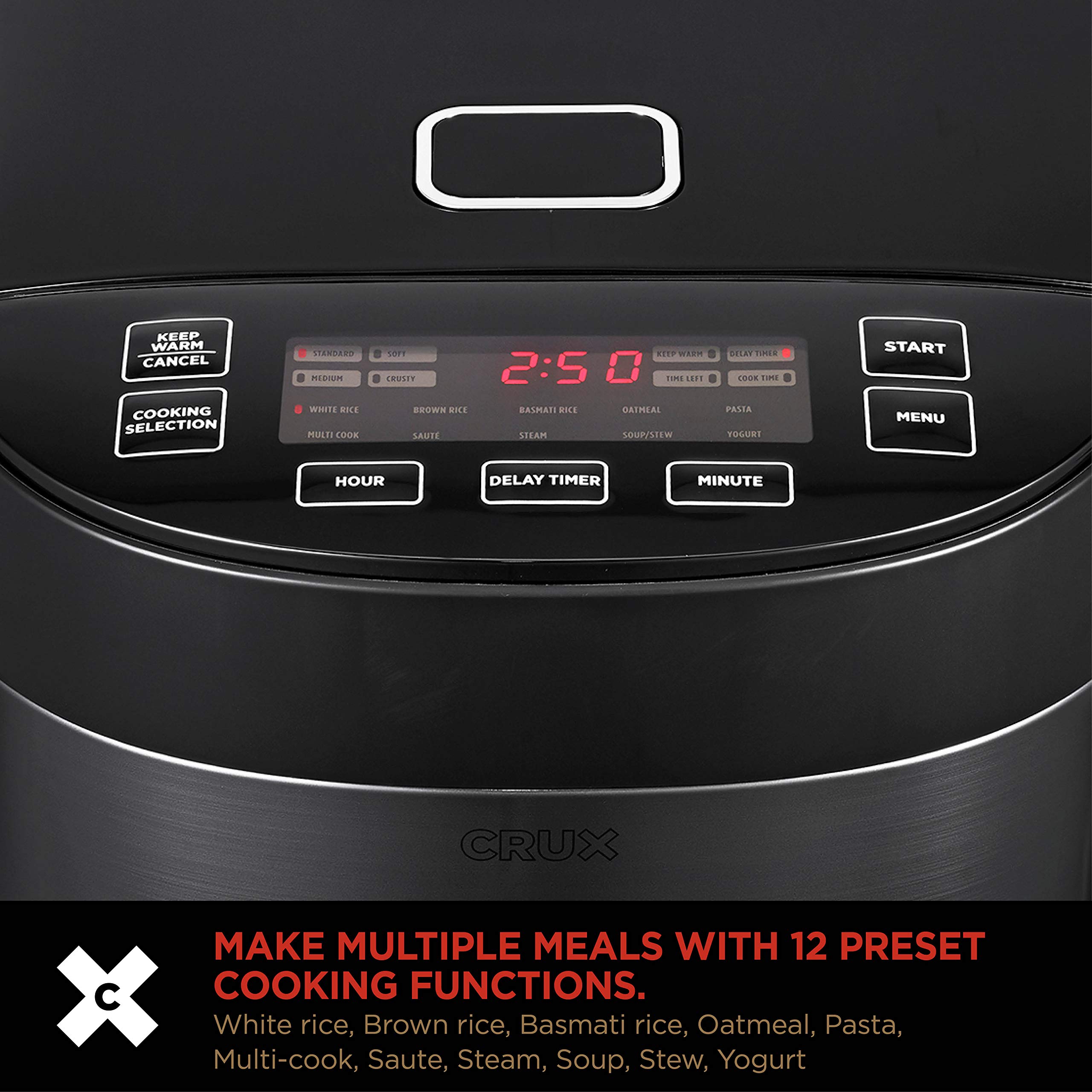**CRUX 20-Cup Induction Rice Cooker & Multi-Cooker – Electric Food Steamer, Slow Cooker, Stew Pot – One-Pot Healthy Meals – Dishwasher Safe Non-Stick Inner Pot – Perfect for Family Dinners, Meal Prep & Large Gatherings – Black**