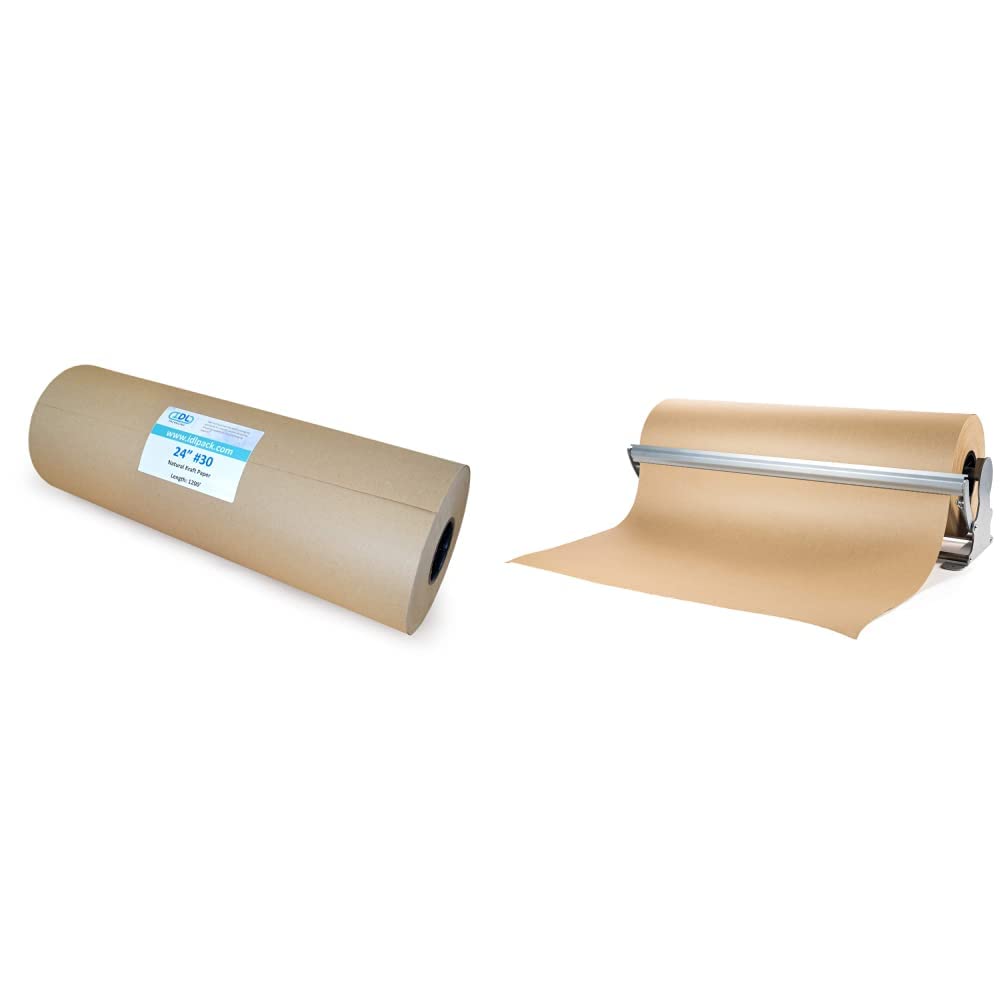 IDL Packaging Kraft Paper Roll Bundle - Eco-Friendly Wrapping Paper with Dispenser & Cutter for Shipping, Gift Wrapping & Crafts | Perfect for Small Businesses & Home Use