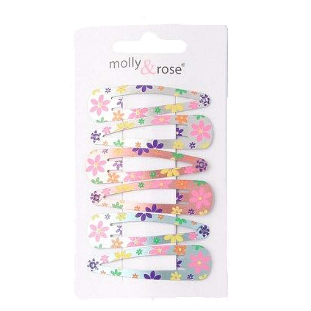 6 Pack Daisy Flower Print Metal Hair Clips - Snap Bendies Sleepies for Women & Girls (2 Inch/5cm) - Perfect for School, Parties, Weddings & Everyday Styling