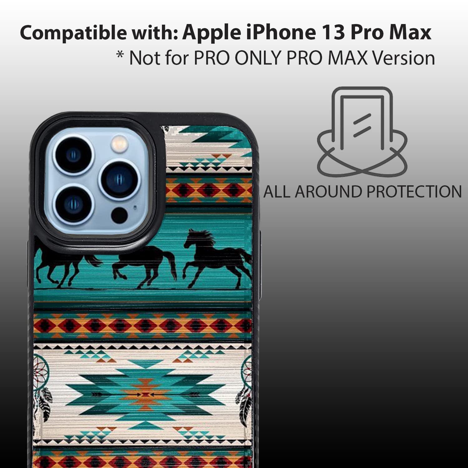 Premium Brushed Armor Dual Layer Case for Apple iPhone 13 Pro Max - Horse Tribal Design | Shockproof Protective Phone Cover for Outdoor, Work & Daily Use
