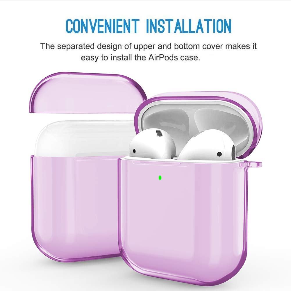 Valkit Clear TPU AirPods Case Cover with Keychain - Shockproof Protective Case for Apple AirPods 1 & 2 (Purple) - Perfect for Women, Men & Girls | Gym, Travel & Everyday Use