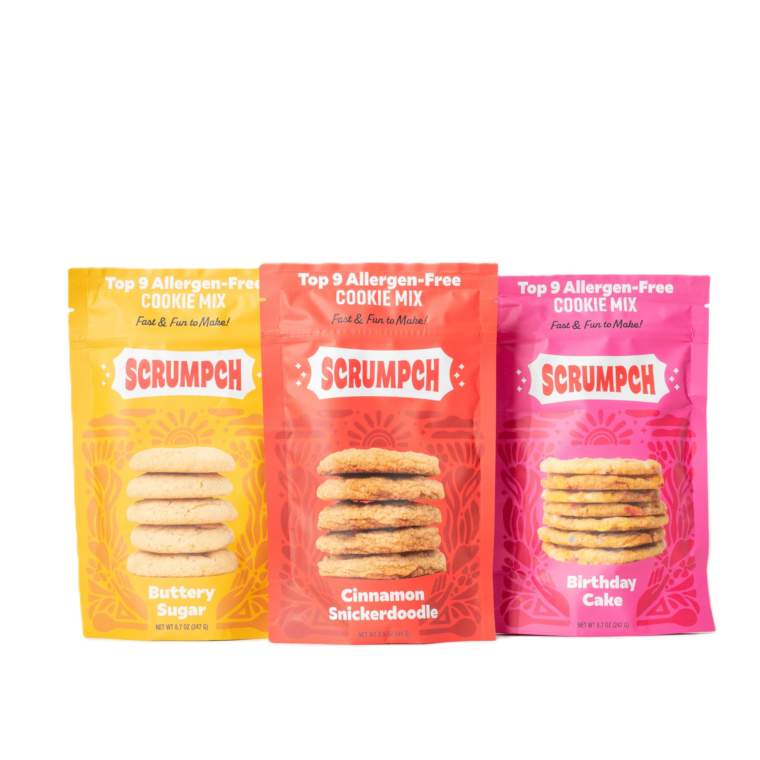 Scrumpch Holiday Cookie Mix Variety Pack - Birthday Cake, Cinnamon Snickerdoodle & Buttery Sugar (3-Pack) | Gluten-Free, Vegan, Allergen-Free Baking Mix | Perfect for Christmas Gifts, Party Favors & Family Baking