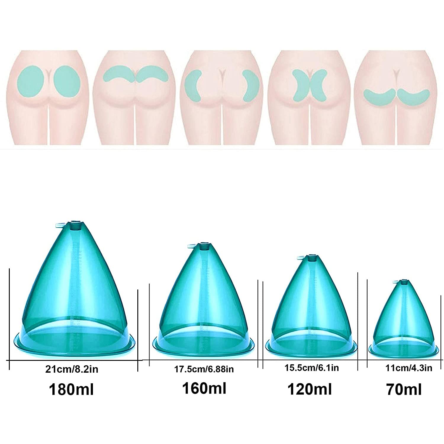 Professional Vacuum Cupping Therapy Set (70ml/120ml/160ml/180ml) - Body Sculpting & Butt Lifting Massage Cups for Women - Blue 160ml - Perfect for Home Spa, Cellulite Treatment & Relaxation Therapy