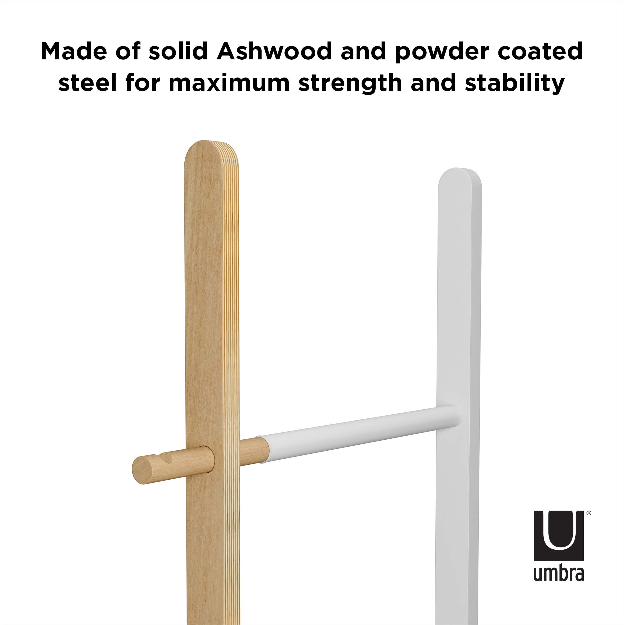 Umbra Hub Ladder - Expandable Freestanding Clothing Rack, Bathroom Towel Holder & Clothes Organizer in White/Natural - Perfect for Bedroom, Laundry Room & Small Space Organization