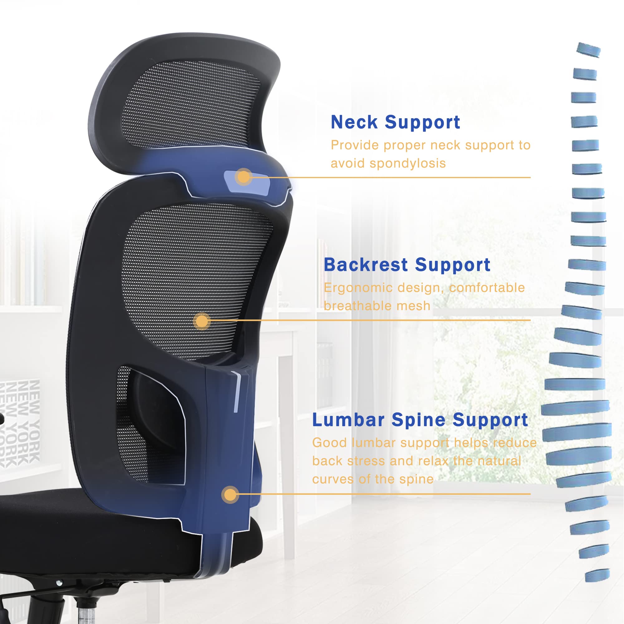 Big and Tall Office Chair - Heavy Duty 400lbs Capacity Ergonomic Executive Desk Chair with Adjustable Lumbar Support, Headrest & Armrests - High Back Mesh Computer Chair for Home & Office Workspaces (Black)