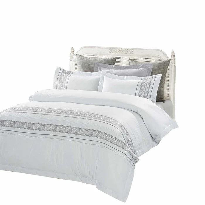 Burlington Embroidered Geometric Cotton Duvet Cover Set - Queen Size Bedding with Pillow Shams - Soft & Breathable for All Seasons - Perfect for Modern Bedrooms, Guest Rooms & Airbnb Stays