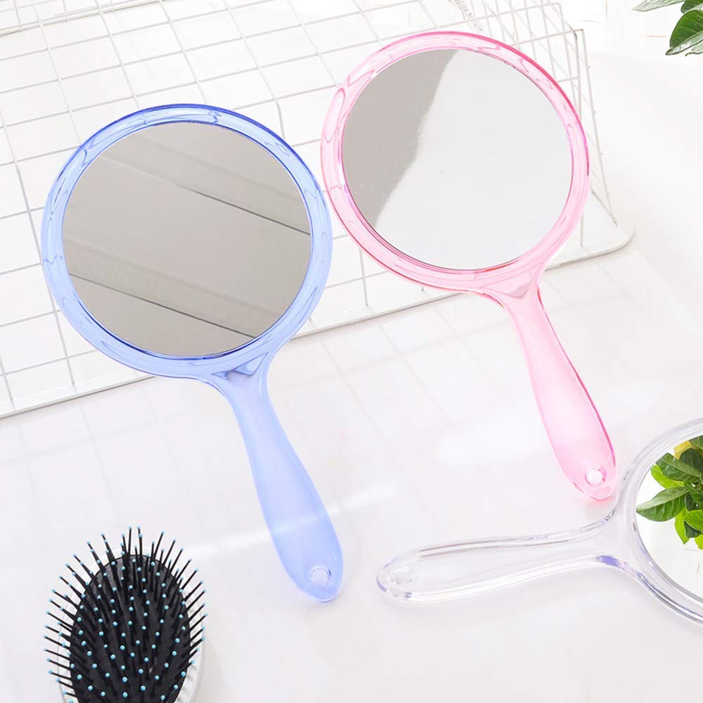 3X & 1X Magnifying Makeup Hand Mirror - Double-Sided Travel Cosmetic Mirror with Acrylic Clear Finish, Large Round Handheld Mirror (Blue) - Perfect for Travel, Home Makeup & Professional Salon Use