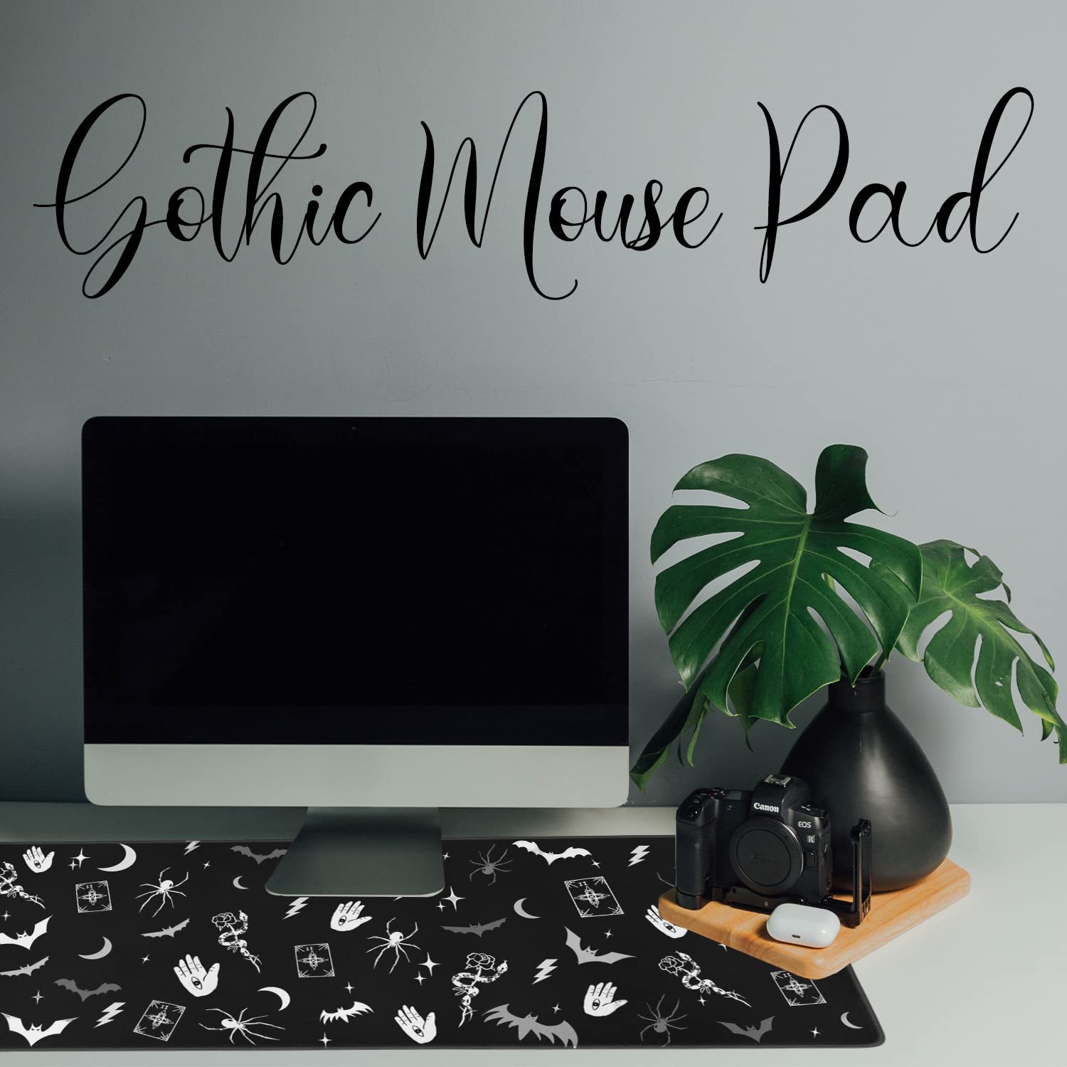 Gothic XL Gaming Mouse Pad - Black & White Spider Bat Design, Large Extended Mouse Mat (31.5x11.8 Inch) for PC & Laptop - Perfect for Halloween Decor, Goth Desk Accessories & Gaming Setup