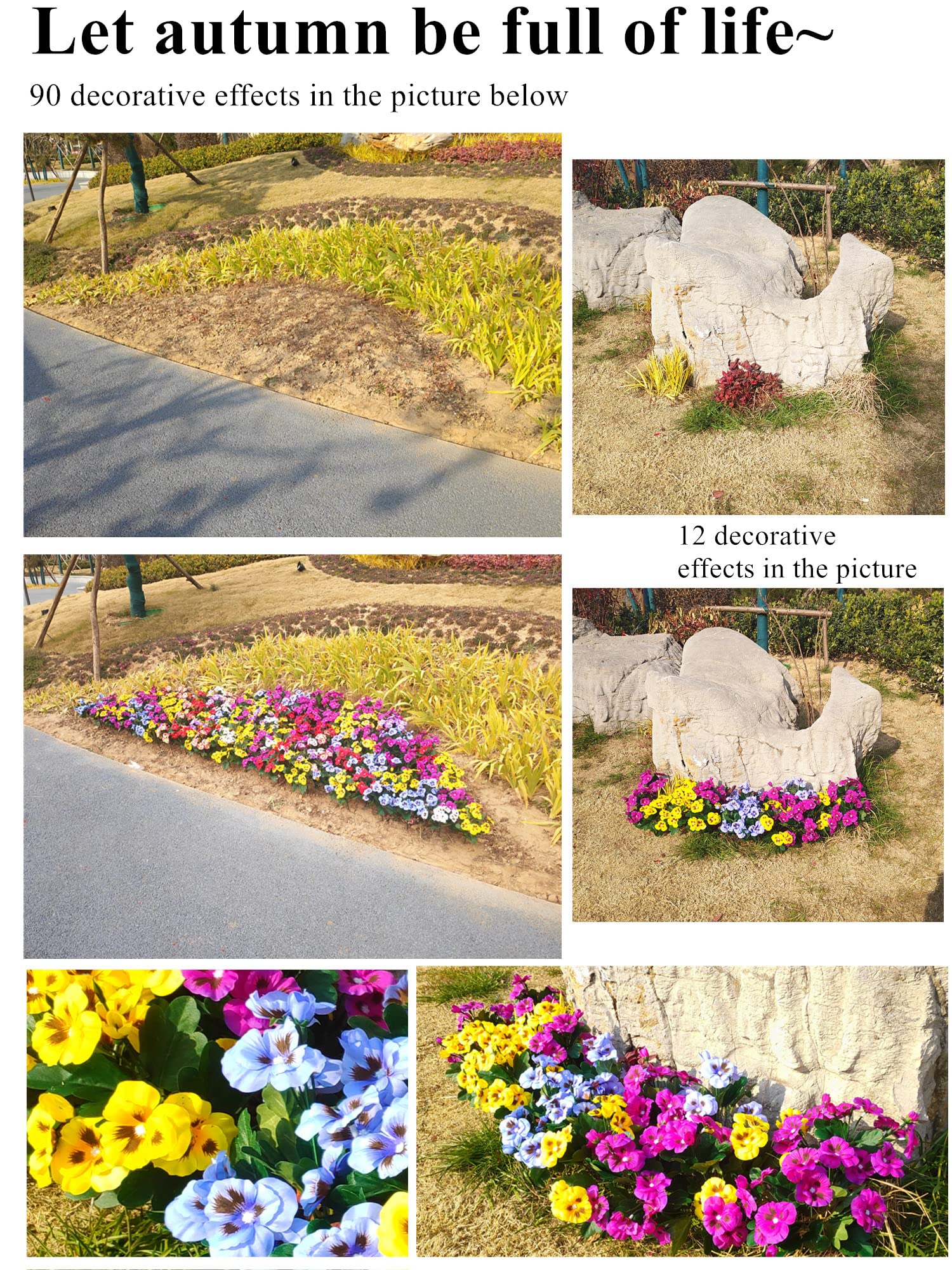 UV Resistant Artificial Pansies Flowers Outdoor - 11.8 Inch Fake Plastic Flowers Bulk (8 Pack, Purple) for Garden Decor, Window Boxes & Patio Planters