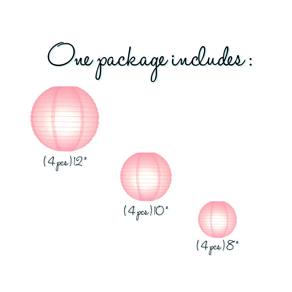 12-Piece Pink Paper Lantern Set for Wedding & Party Decorations - 12/10/8 Inch Chinese Hanging Lanterns - Perfect for Birthday Parties, Baby Showers & Home Decor