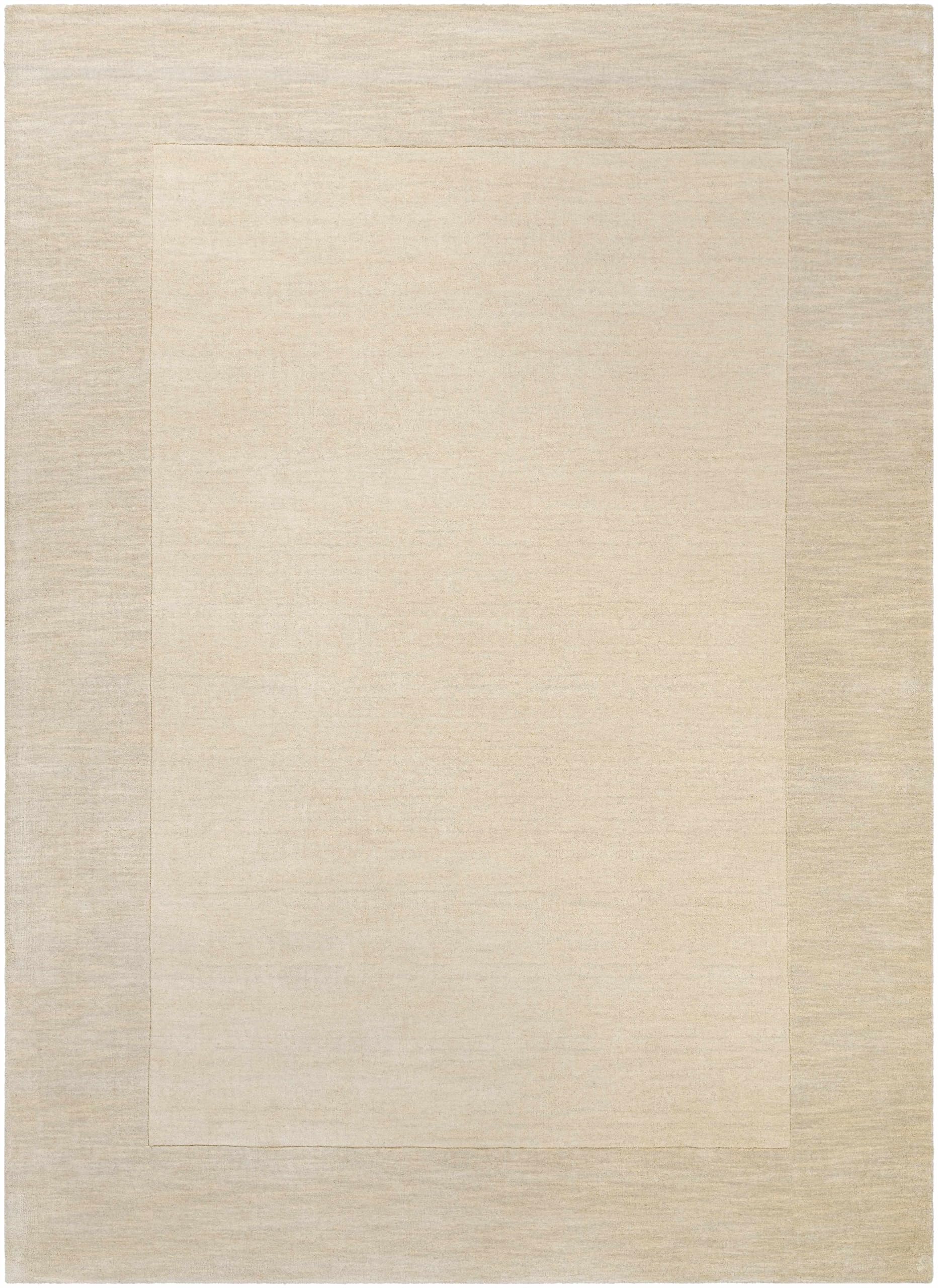 Hauteloom Ronkonkoma Wool Area Rug for Living Room & Bedroom - Solid Beige with Border - 8' x 11' - Soft & Durable - Perfect for Cozy Home Decor