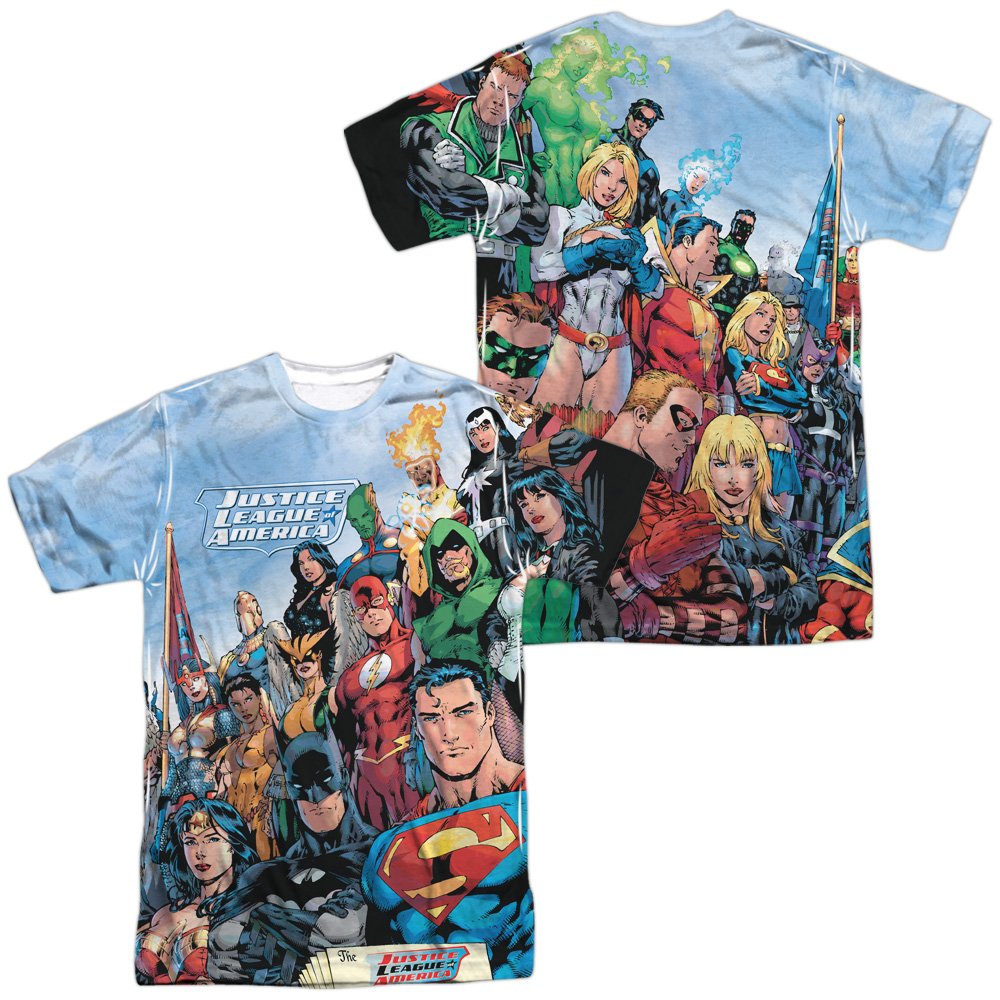 Justice League America Adult Front & Back Sublimation T-Shirt | Superhero Graphic Tee for Men & Women | Perfect for Cosplay, Comic Con & DC Fans