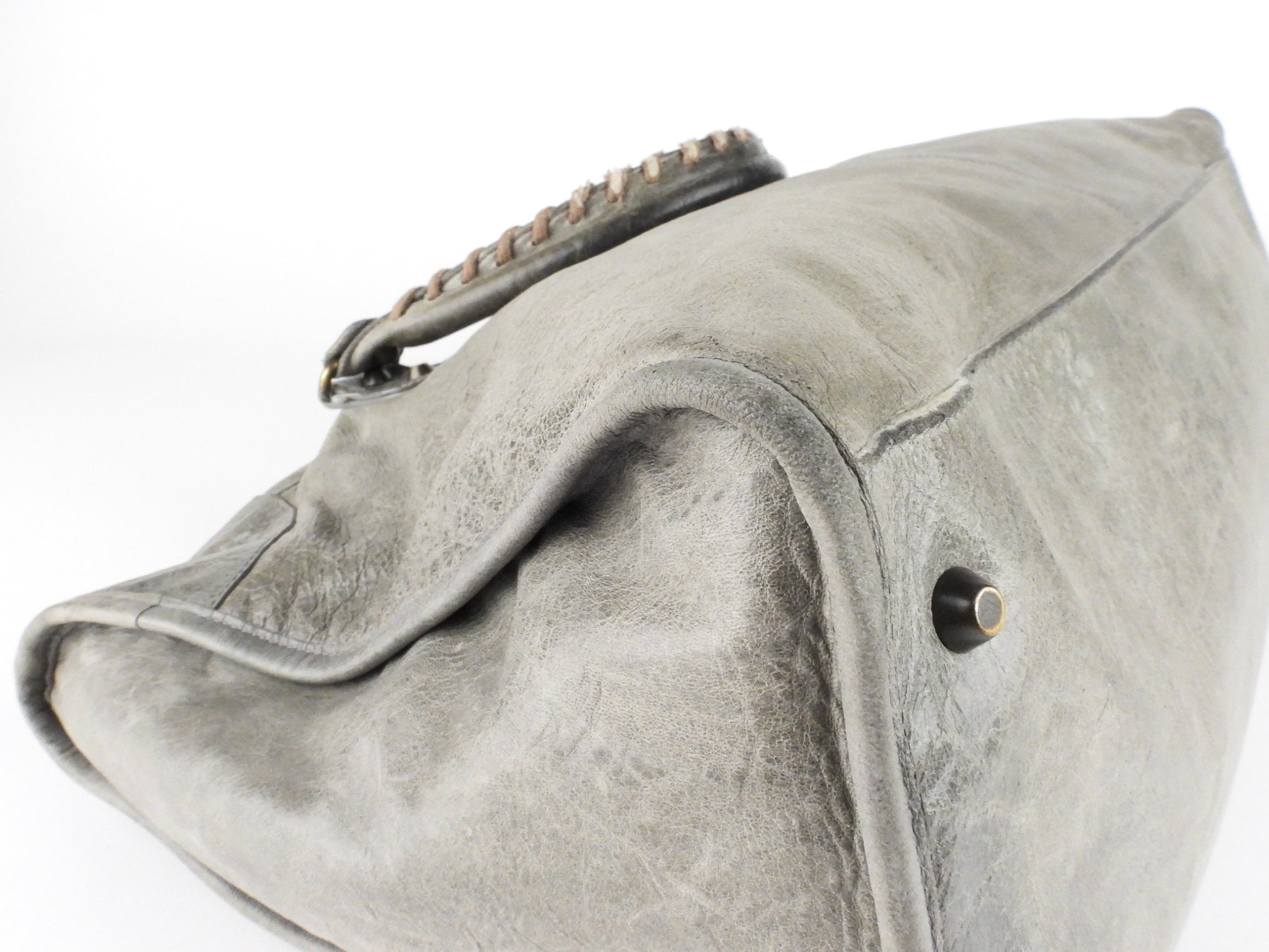 Balenciaga City Grey Lambskin Leather Moto Classic Work Bag for Women | Luxury Designer Handbag for Work, Travel & Everyday Use