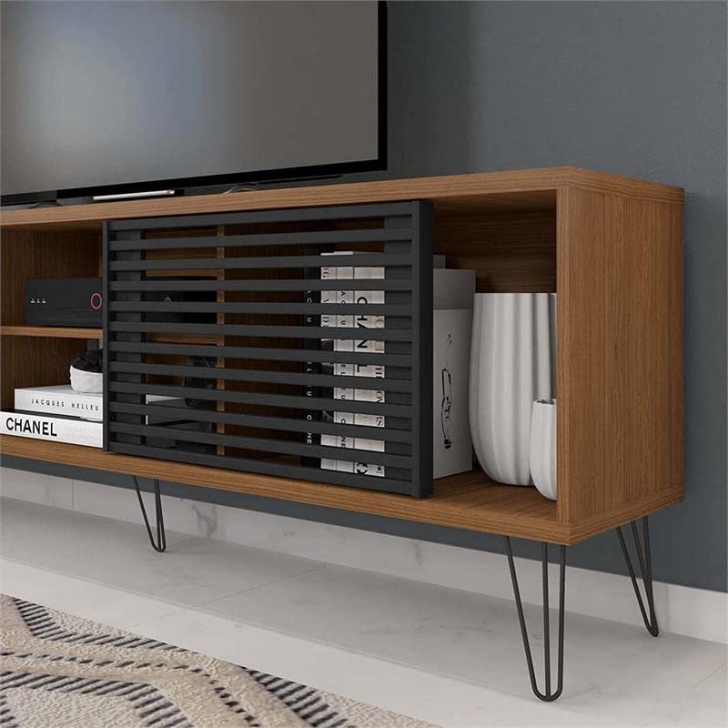 Better Home Products 70 Inch Walnut TV Stand - Mid-Century Modern Design for Living Room, Bedroom & Home Theater Entertainment Centers