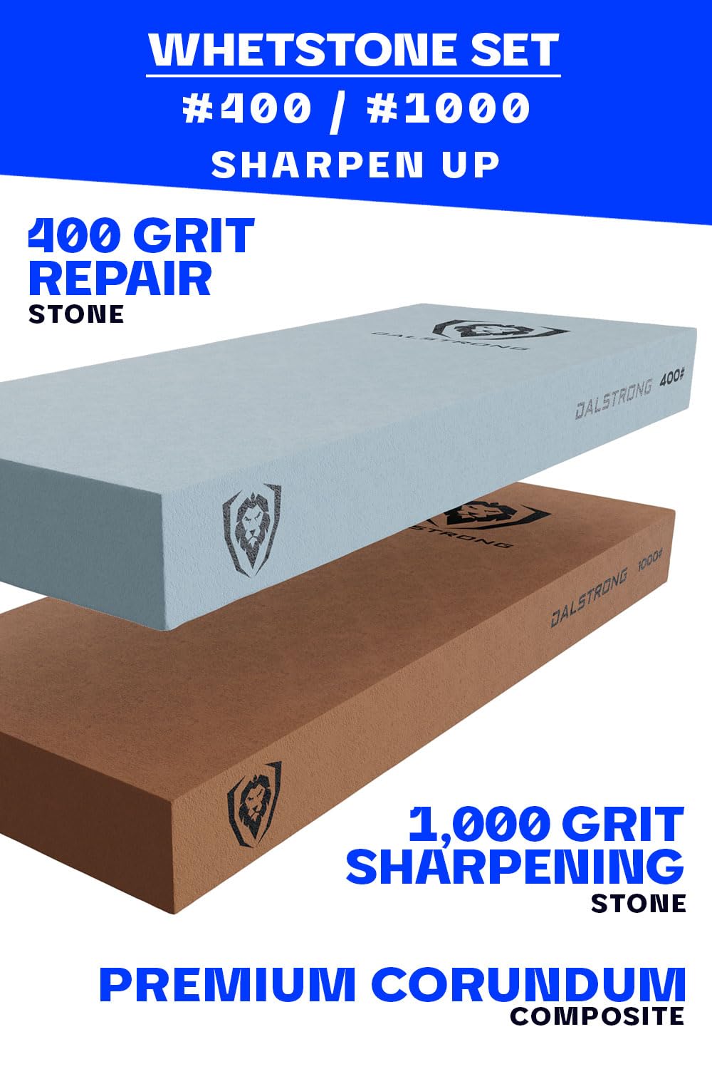 Premium Dalstrong Whetstone Knife Sharpening Kit - 1000/400 Grit Stones for Professional Sharpening - Extra Large Corundum Whetstone Set - Ultra Durable for Kitchen, Hunting & Outdoor Knives - Perfect Gift for Chefs & Home Cooks