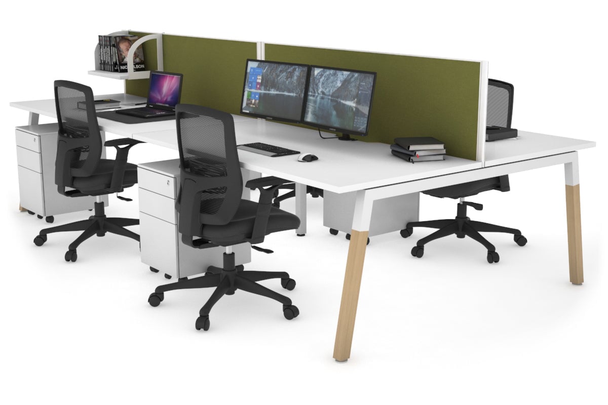 4-Person Office Workstation with Quadro A Legs & Wood Cross Beam - 1200L x 800W Desk with Cable Management Scallop | Perfect for Collaborative Workspaces & Home Offices