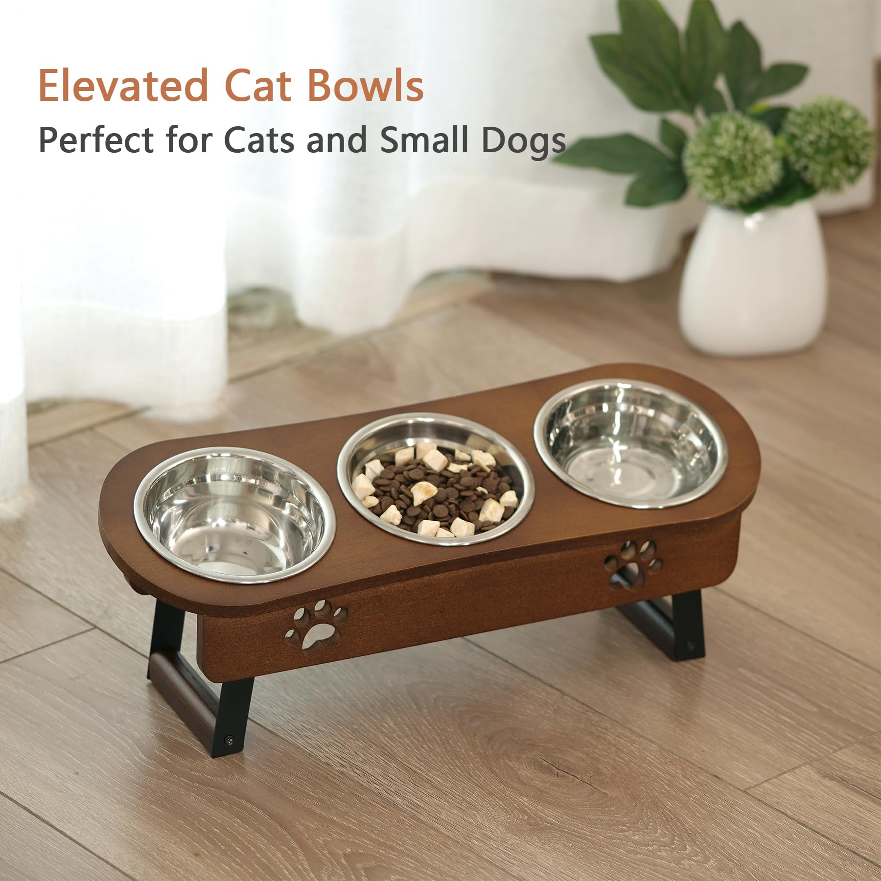 **Elevated Cat Food Bowls - 2 Height Adjustable Raised Pet Bowls for Cats & Small Dogs, Tilted Feeder Stand with 3 Bowls - Perfect for Senior Pets & Digestion Support**    *(Use Cases: Ideal for older cats/dogs, pets with arthritis, or digestive issues; helps reduce neck strain and promotes comfortable feeding.)*