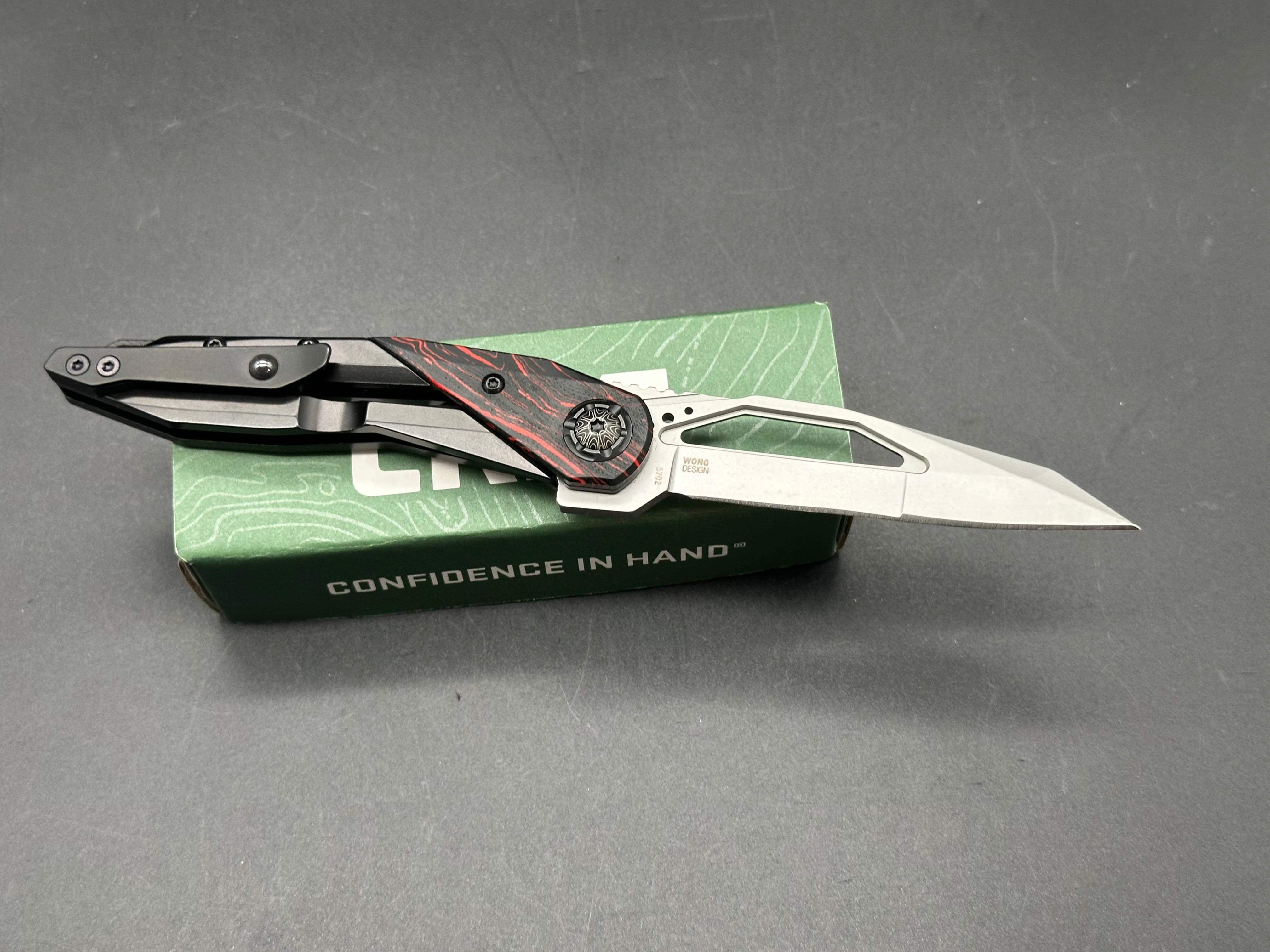 CRKT Nucleus Folding Knife - Black Stainless Steel Frame with Red G10 Bolster | 12C27 Sandvik Blade by Princeton Wong Design | EDC, Outdoor, Camping & Survival Knife