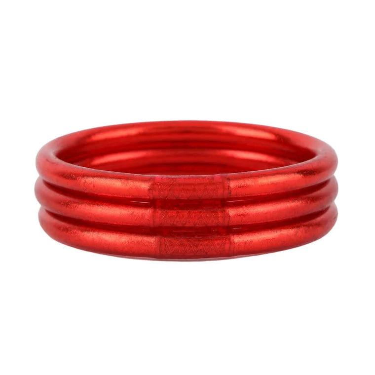 BuDhaGirl All Weather Bangles Set of 3 - Waterproof Stainless Steel Bracelets in Crimson Red for Yoga, Travel & Everyday Wear