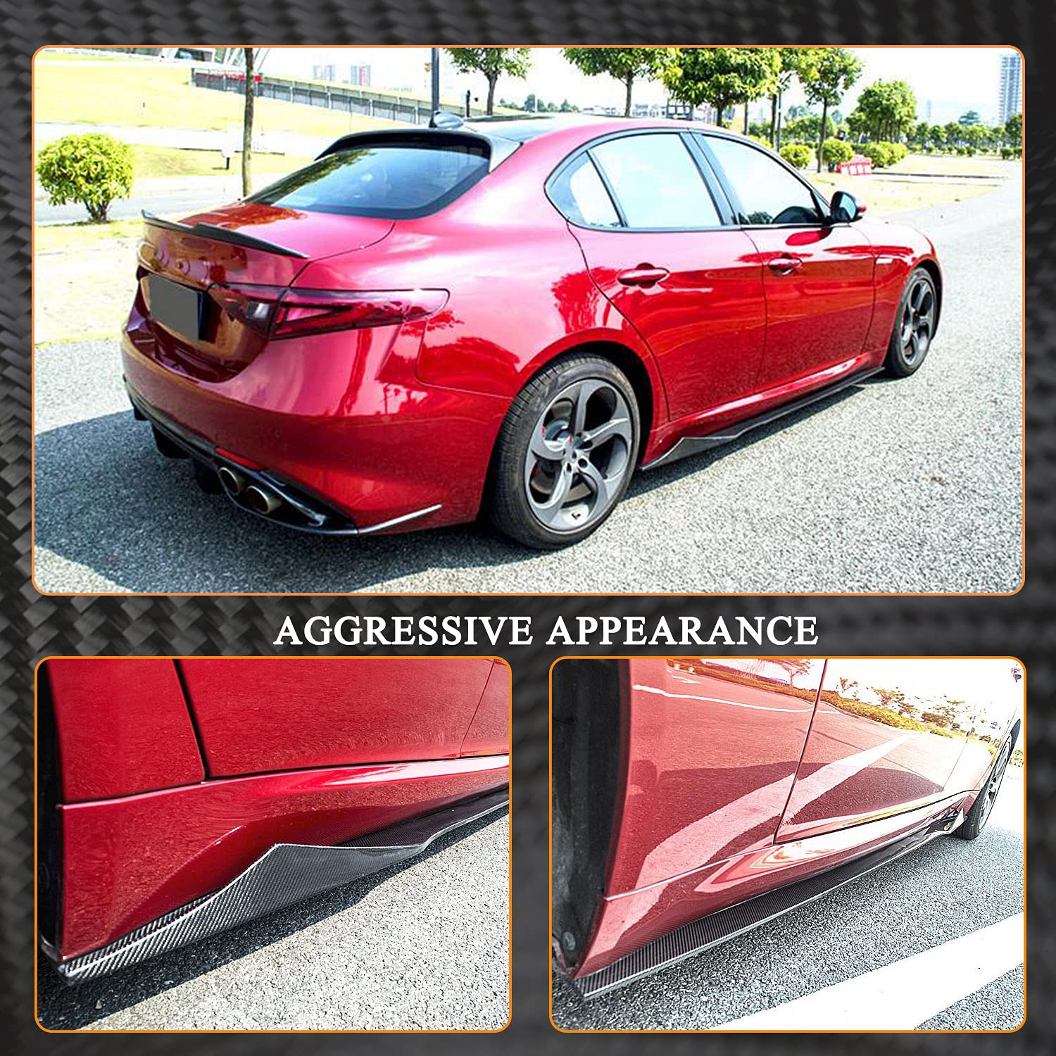 Carbon Fiber Side Skirts for Alfa Romeo Giulia 2015-2020 | Under Door Rocker Panels & Valance Extension Lip | Enhances Sporty Look & Protects from Road Debris | Perfect for Car Enthusiasts & Daily Driving