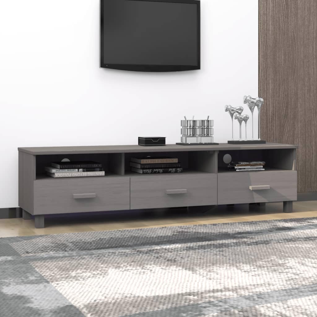 vidaXL Light Gray Solid Wood Pine TV Stand with Storage - Entertainment Center Media Cabinet for Living Room, Bedroom, Home Theater | Modern Sideboard & Cupboard Organizer