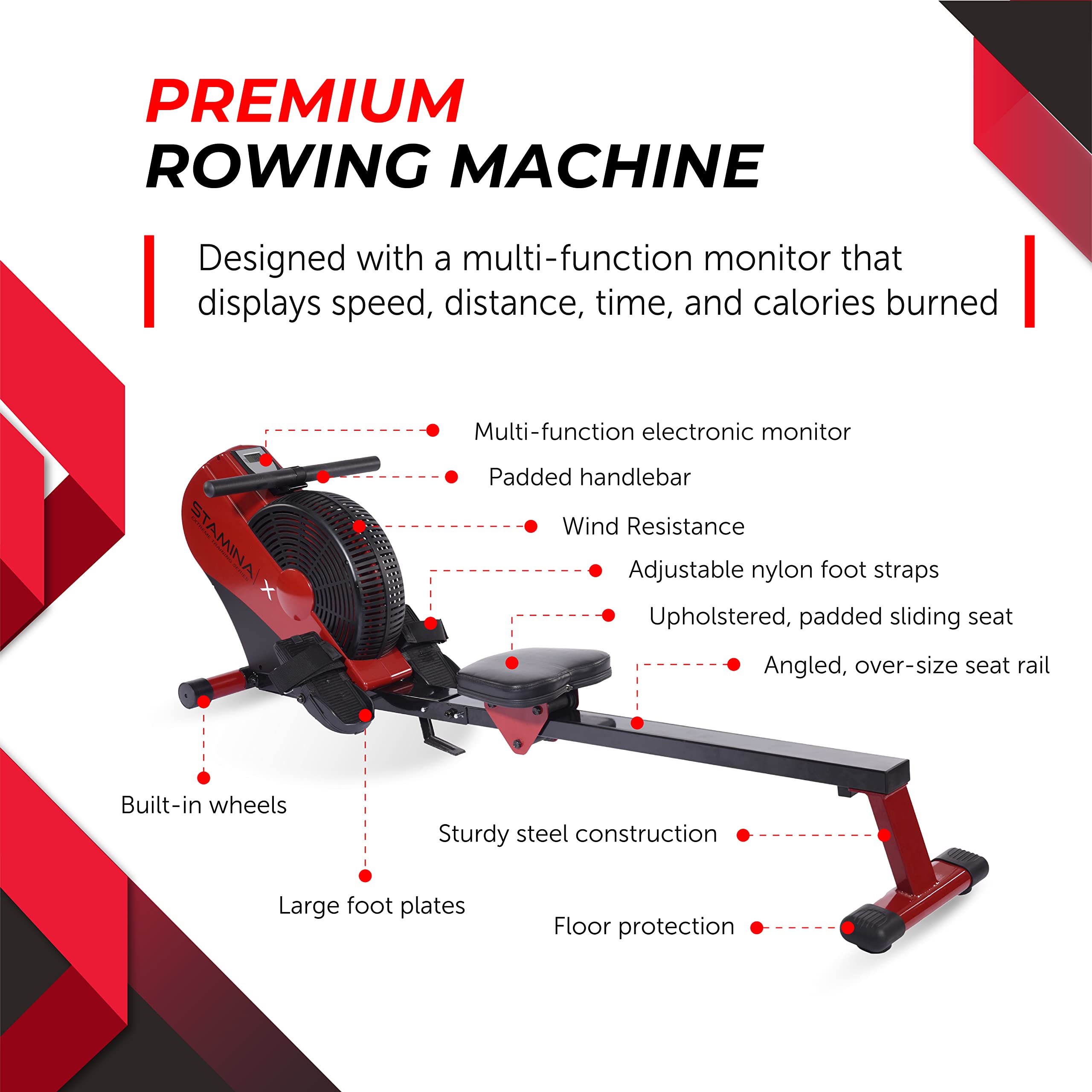 Premium Stamina ATS Air Rower Machine with Smart Workout App - Foldable Rowing Machine with Adjustable Air Resistance for Home Gym, Cardio & Full-Body Workout - Supports Up to 250 lbs (Renewed) - Perfect for Small Spaces, Apartment Workouts & Indoor Fitness Training