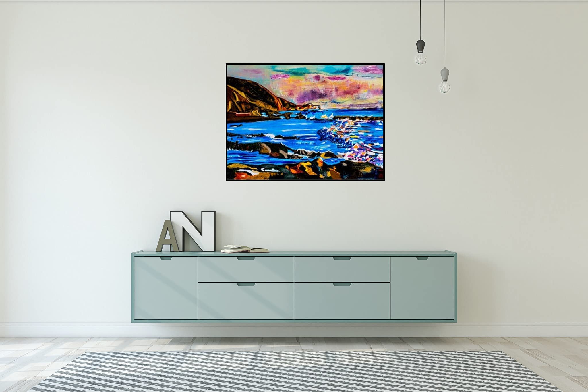 Sunset Oil Painting - Maui Sunset Art Print - Seascape Canvas Wall Decor - Abstract Hawaii Sunset Giclee Print (24x30 Inches) - Perfect for Living Room, Bedroom & Office Decor