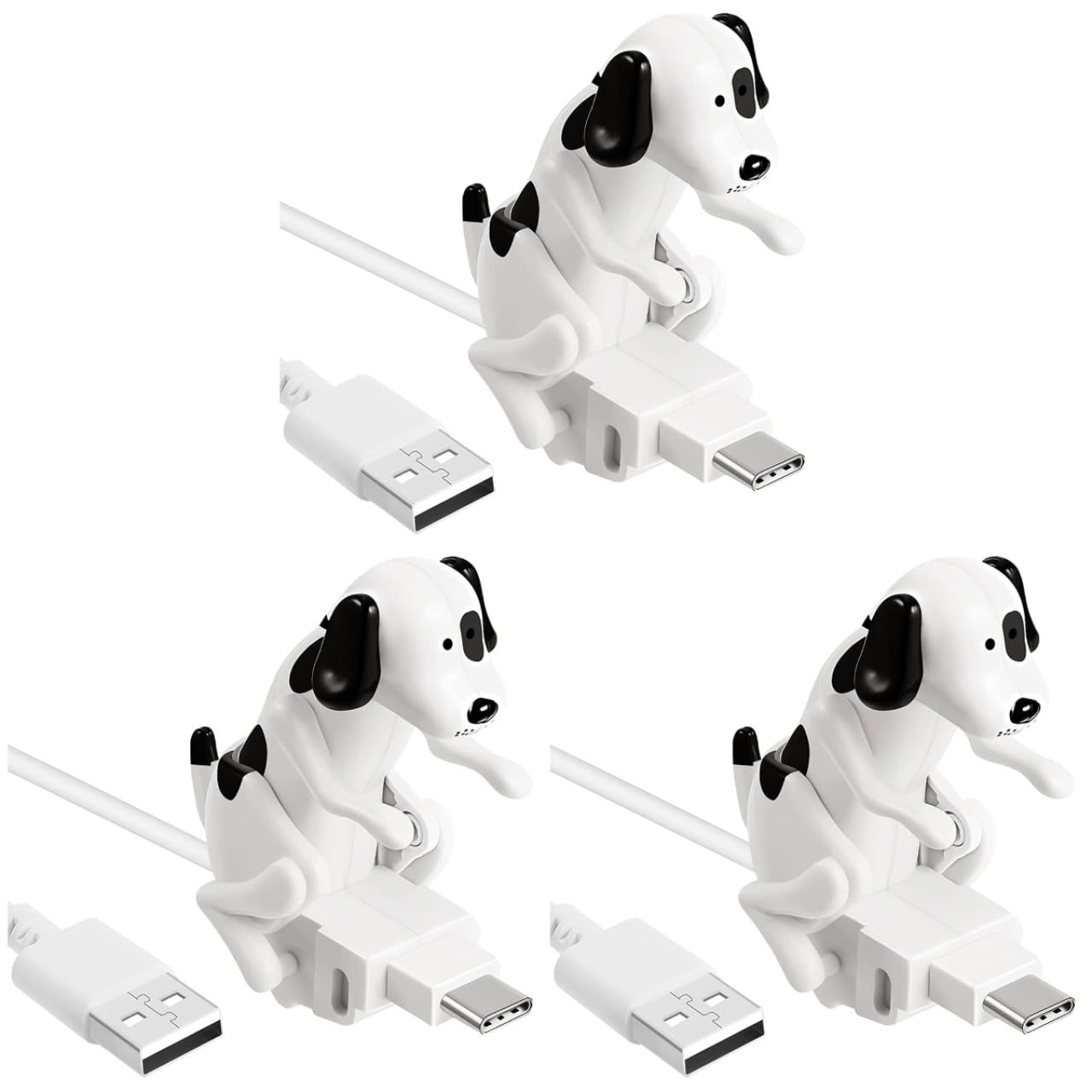 Jojofuny 3-Pack Funny Puppy USB to Type-C Charging Cable - White Metal Connector for Smartphones, Tablets & Laptops - Perfect for Home, Office & Travel Use