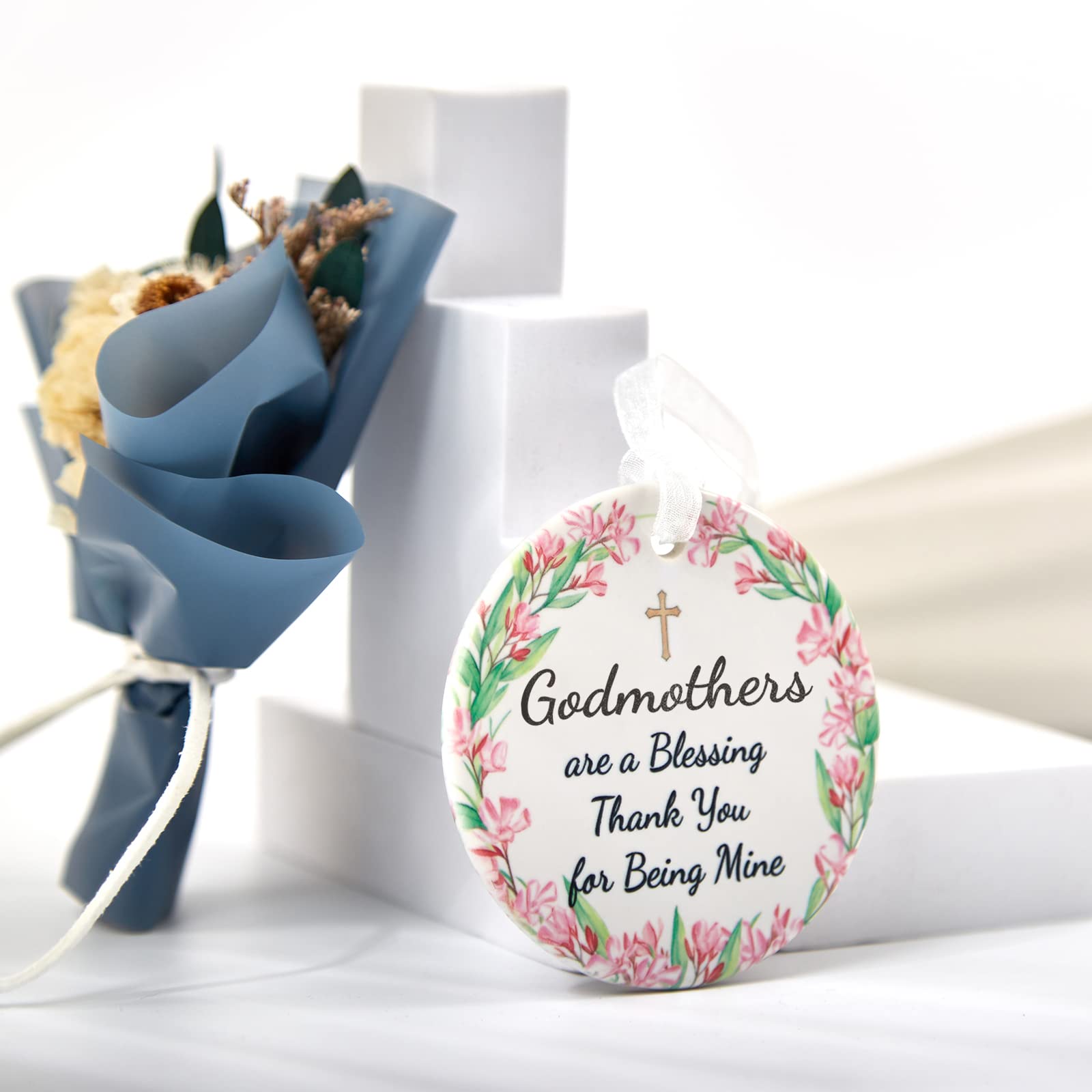 2025 Godmother Christmas Ornament - Ceramic Blessing Gift for Godmother (2.9 Inch) - Perfect for Holiday Tree Decorations & Thank You Presents - 'Godmothers Are a Blessing' Keepsake