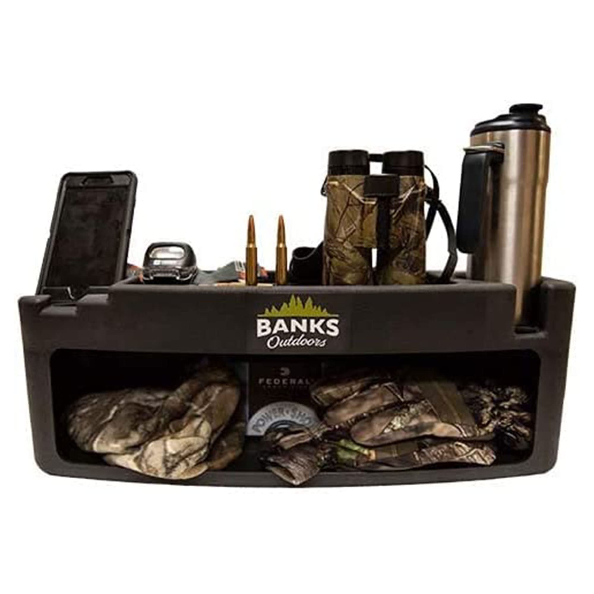Blind Storage Wall Shelf with Rubber Lined Shelves & Stump Light - Durable Hunting Gear Organizer for Banks Stump Blind, Camouflage Equipment & Personal Items | Perfect for Hunting Cabins, Deer Stands & Outdoor Storage