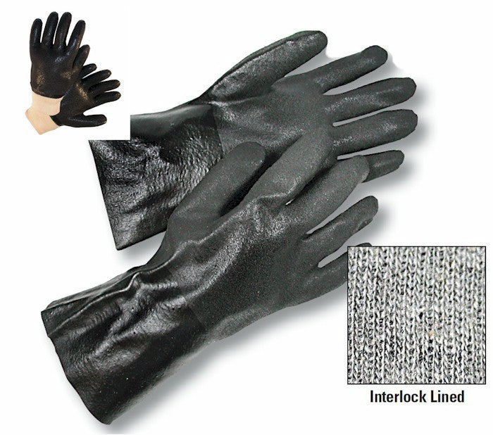 Radnor Double Dipped PVC Gloves - Interlock Lined, Rough Finish Work Gloves for Construction, Gardening & Industrial Use