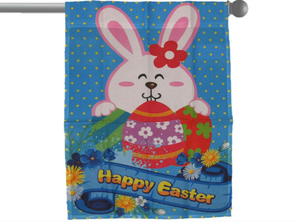 Happy Easter Bunny Rabbit Garden Banner Flag 28x40 Inches - Sleeved Polyester Decoration for Outdoor & Indoor Easter Party Decor