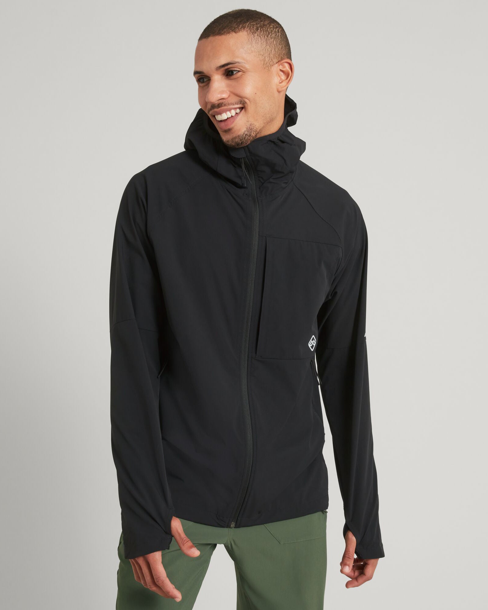 ULT Hike Men's Waterproof Hooded Jacket - Lightweight Windbreaker for Outdoor Hiking & Camping - Black