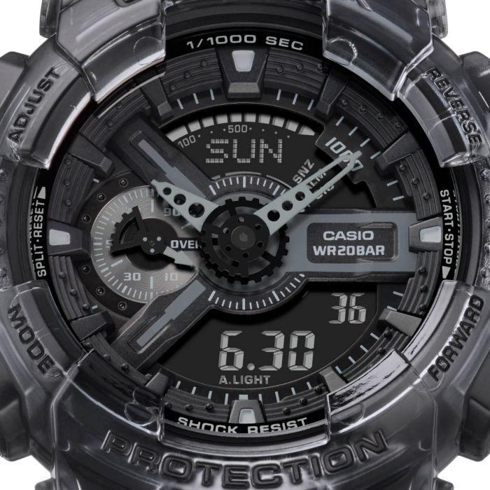 G Shock GA110SKE-8A Transparent Black Digital Sport Watch for Men - Durable Military Style Timepiece for Outdoor, Work & Everyday Use