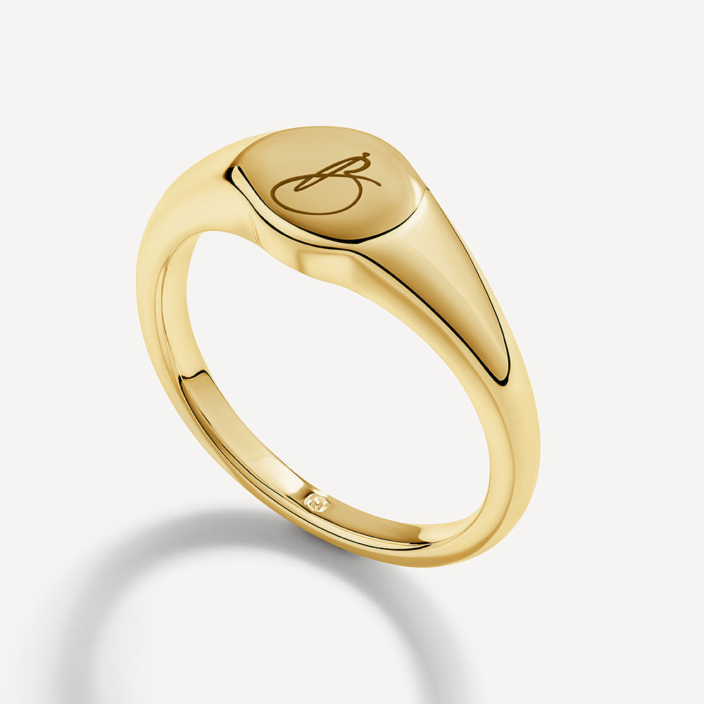 Personalized Gold Engravable Circle Signet Pinky Ring - Perfect for Engraving Initials, Names & Dates - Ideal for Gifts, Weddings & Special Occasions