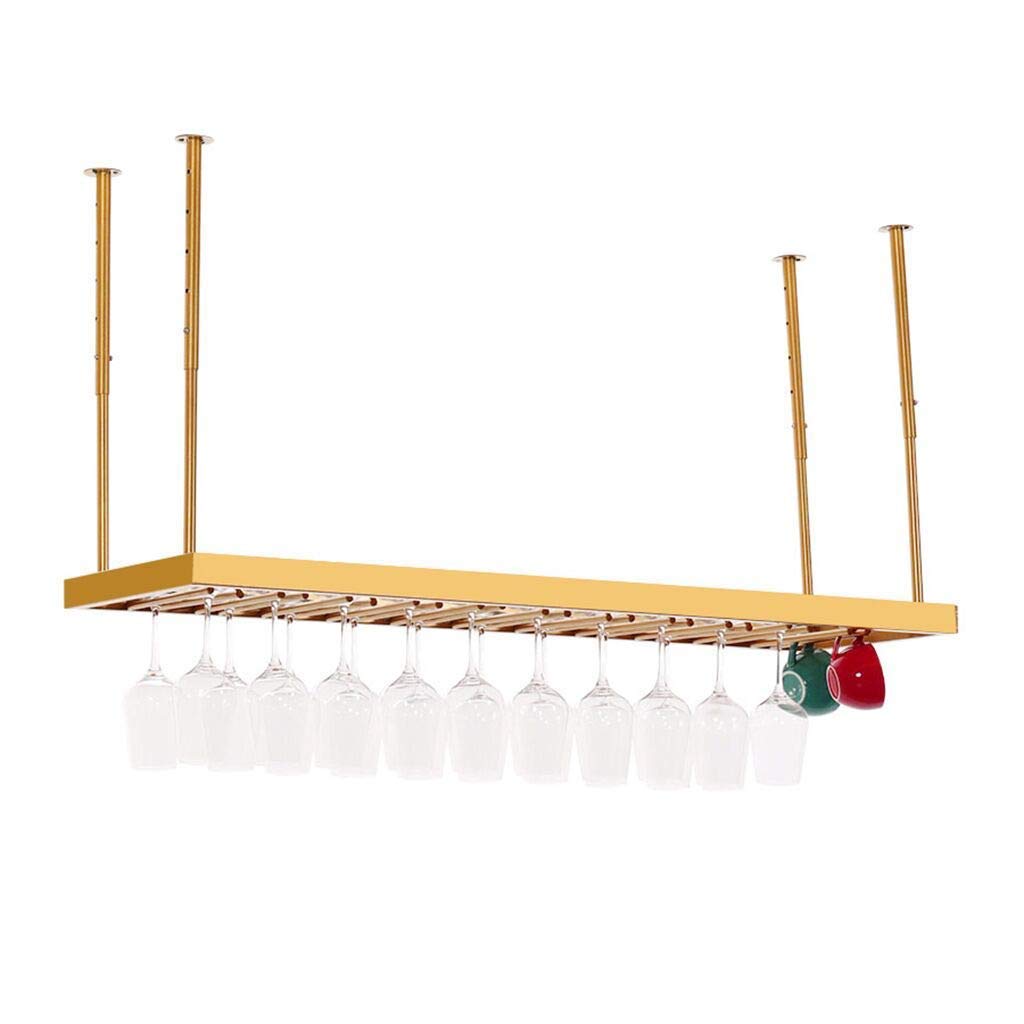 Golden European Wine Glass Rack - Upside Down Hanging Wine Holder for Bar Table, Kitchen & Dining Room - 120cm Wall Mounted Wine Storage Shelf for Goblets & Stemware - Space Saving Home Decor