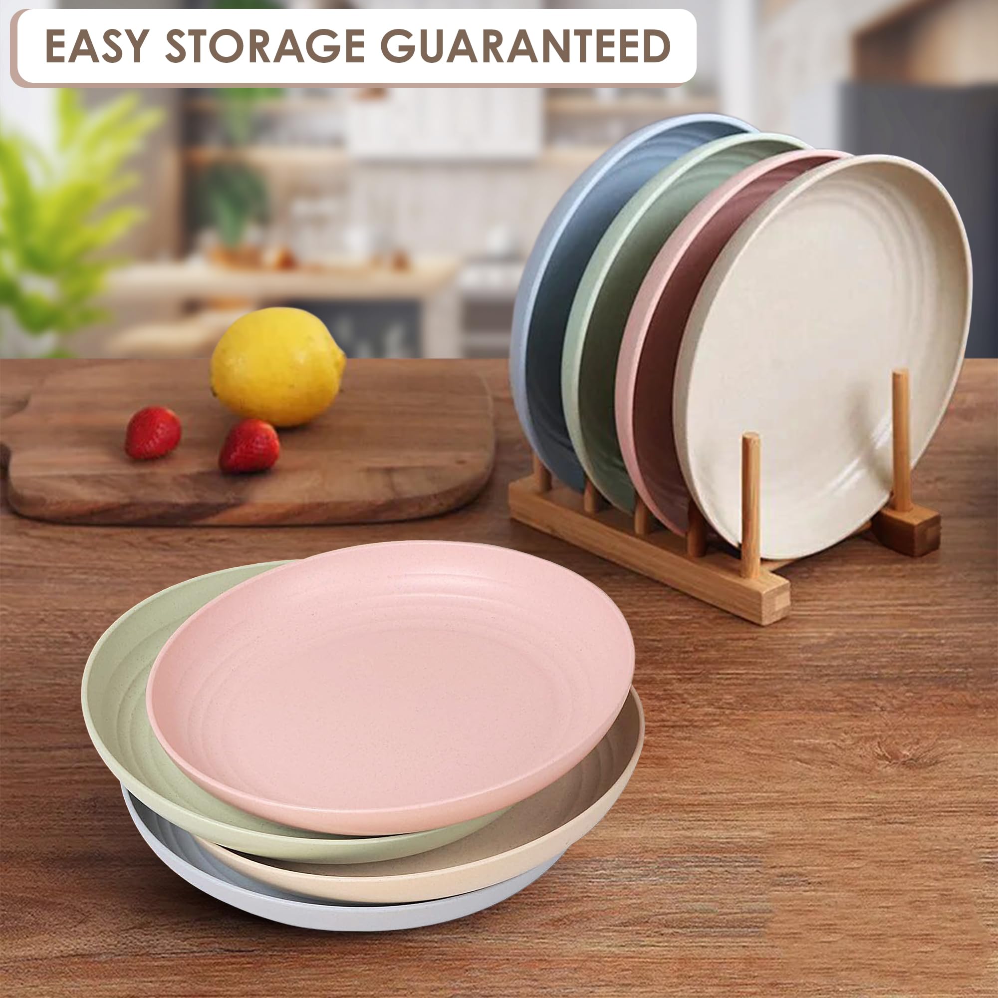 HYQO 4-Piece Wheat Straw Dinner Plate Set - 9 Inch Eco-Friendly Plates, Microwave & Dishwasher Safe, Lightweight & Durable for Camping, Picnics, Kitchen & Daily Use - BPA-Free Plastic Alternative
