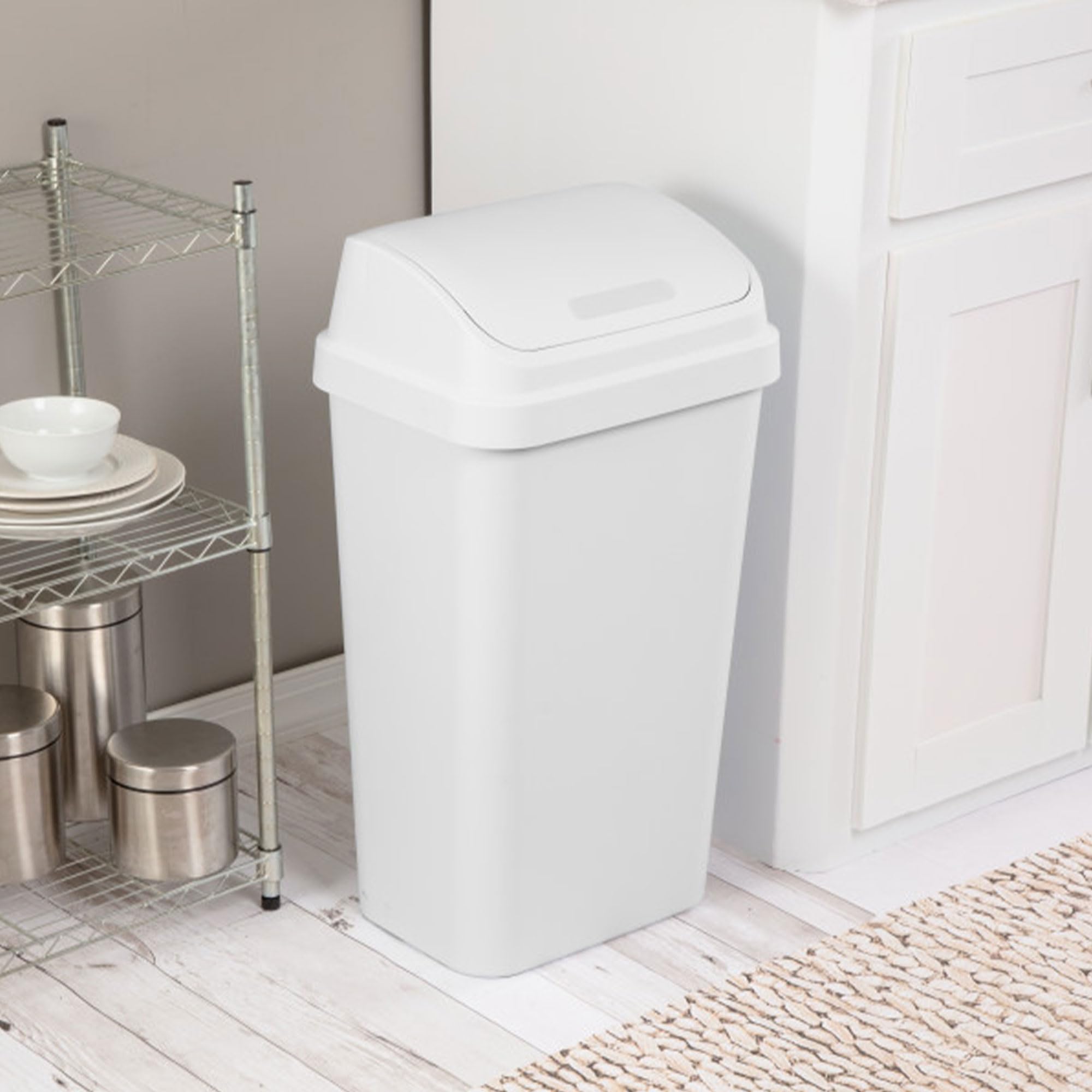 Sterilite 16-Pack 13 Gallon White Kitchen Trash Cans with Swing Lid - Durable Plastic Waste Bins for Home, Office & Restaurant Use