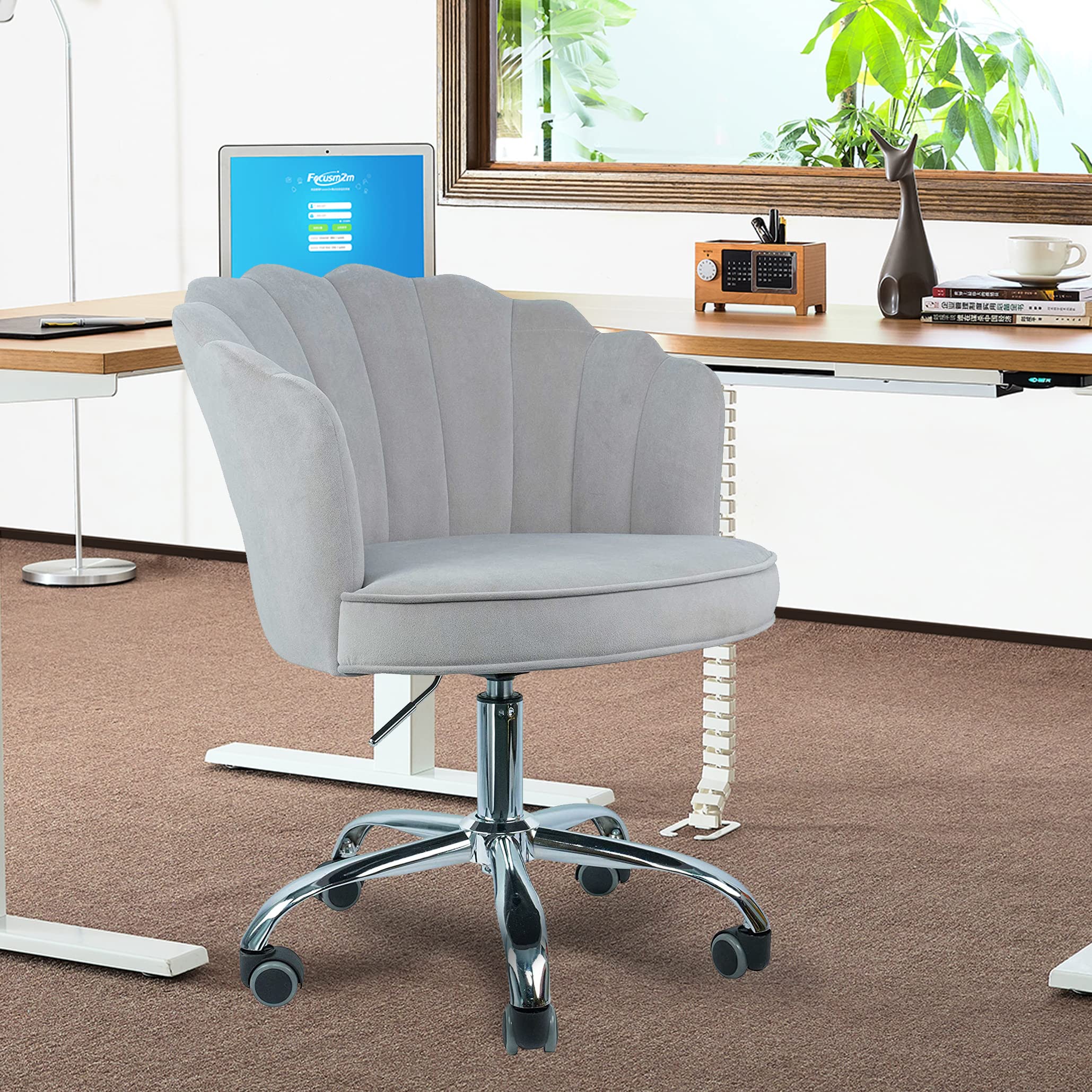 Modern Tufted Velvet Office Chair with Shell Back & Gold Legs - Ergonomic Adjustable Swivel Desk Chair for Home Office, Living Room & Bedroom - Perfect for Working, Studying & Relaxing