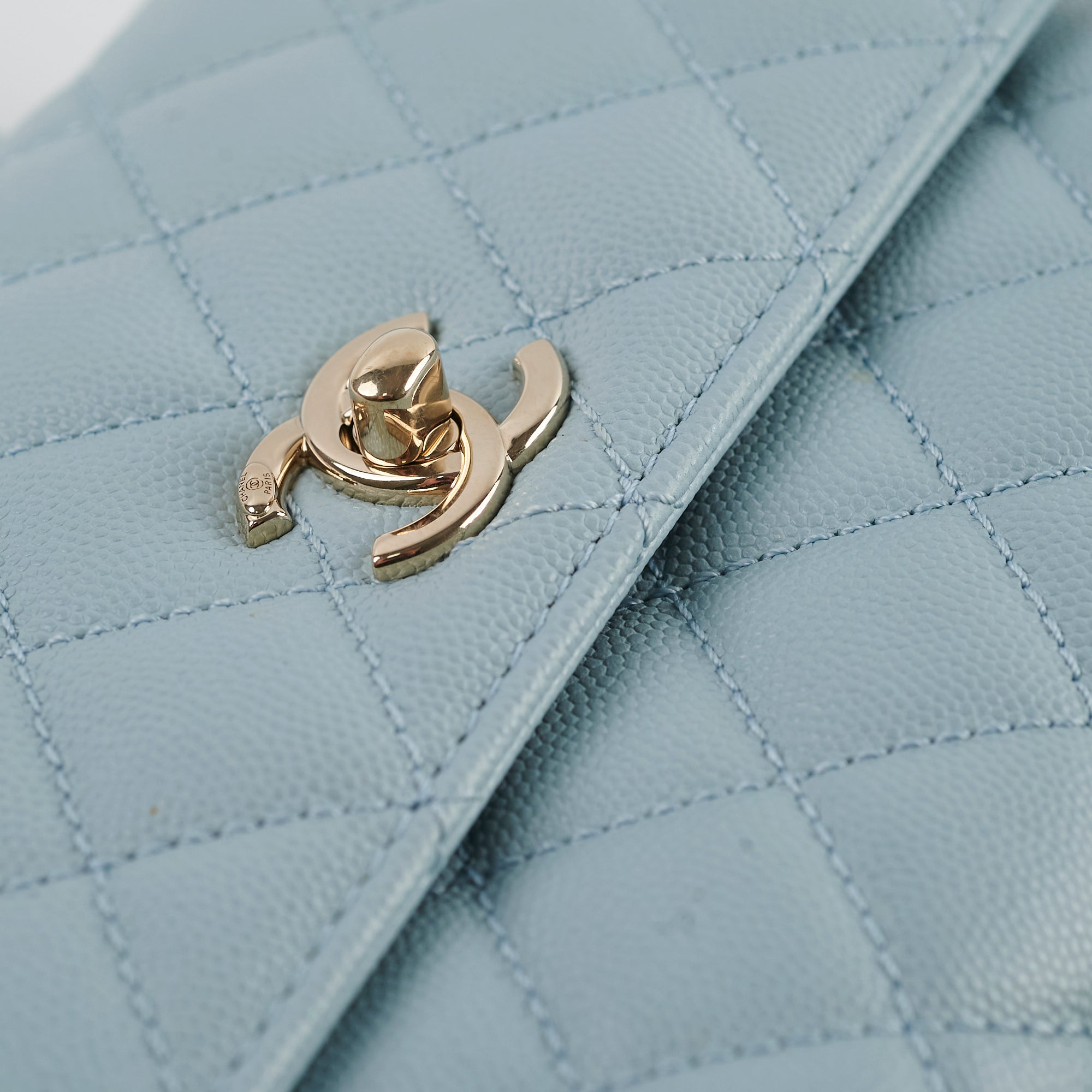 Chanel Caviar Small Coco Handle Bag in Light Blue with Microchip - Perfect for Evening Events, Parties & Luxury Fashion Accessories
