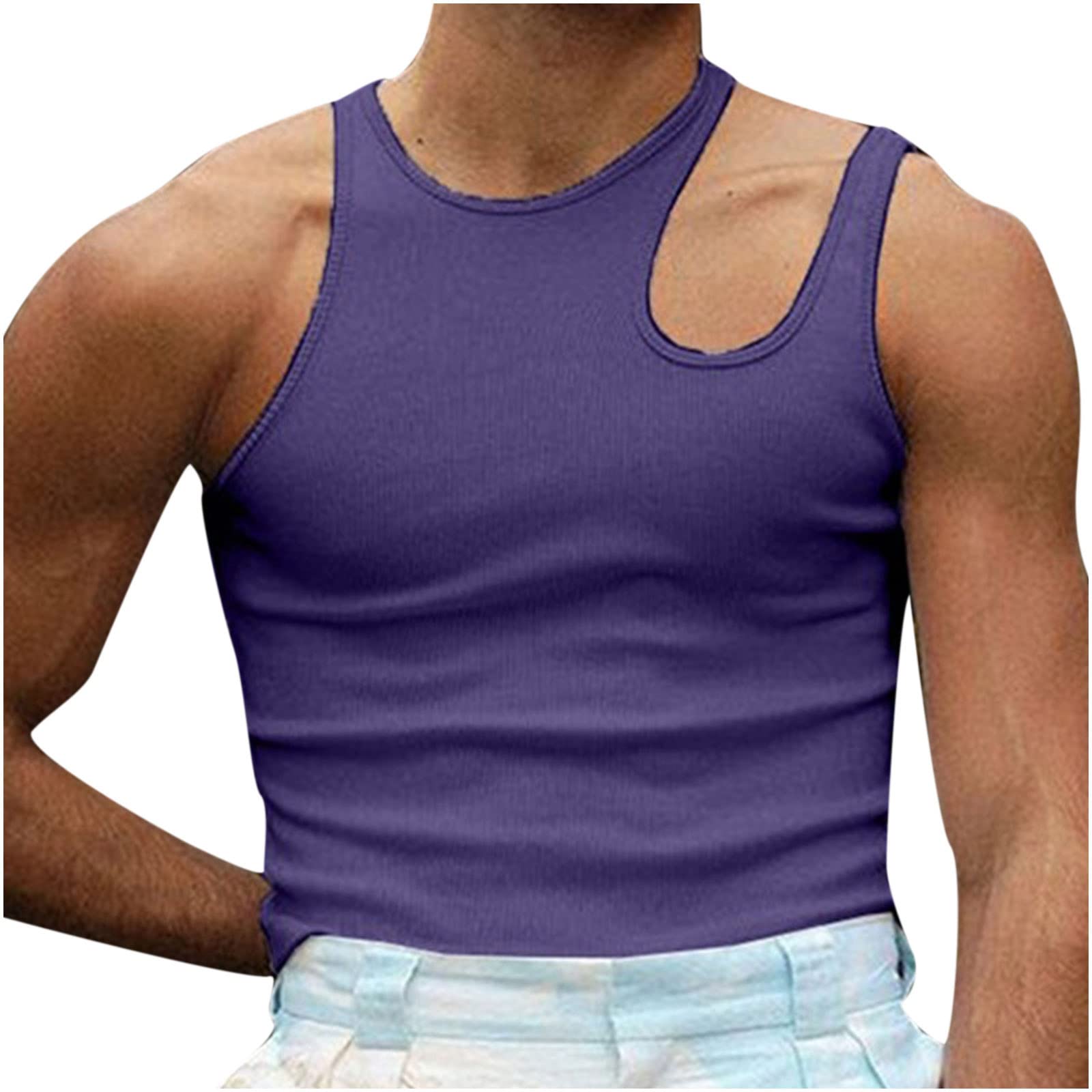 LAWOR Men's Casual Solid Color Sleeveless Gym Tank Tops - Breathable Hollow Out Workout Shirts for Bodybuilding & Summer Wear - Perfect for Gym, Running, and Outdoor Activities