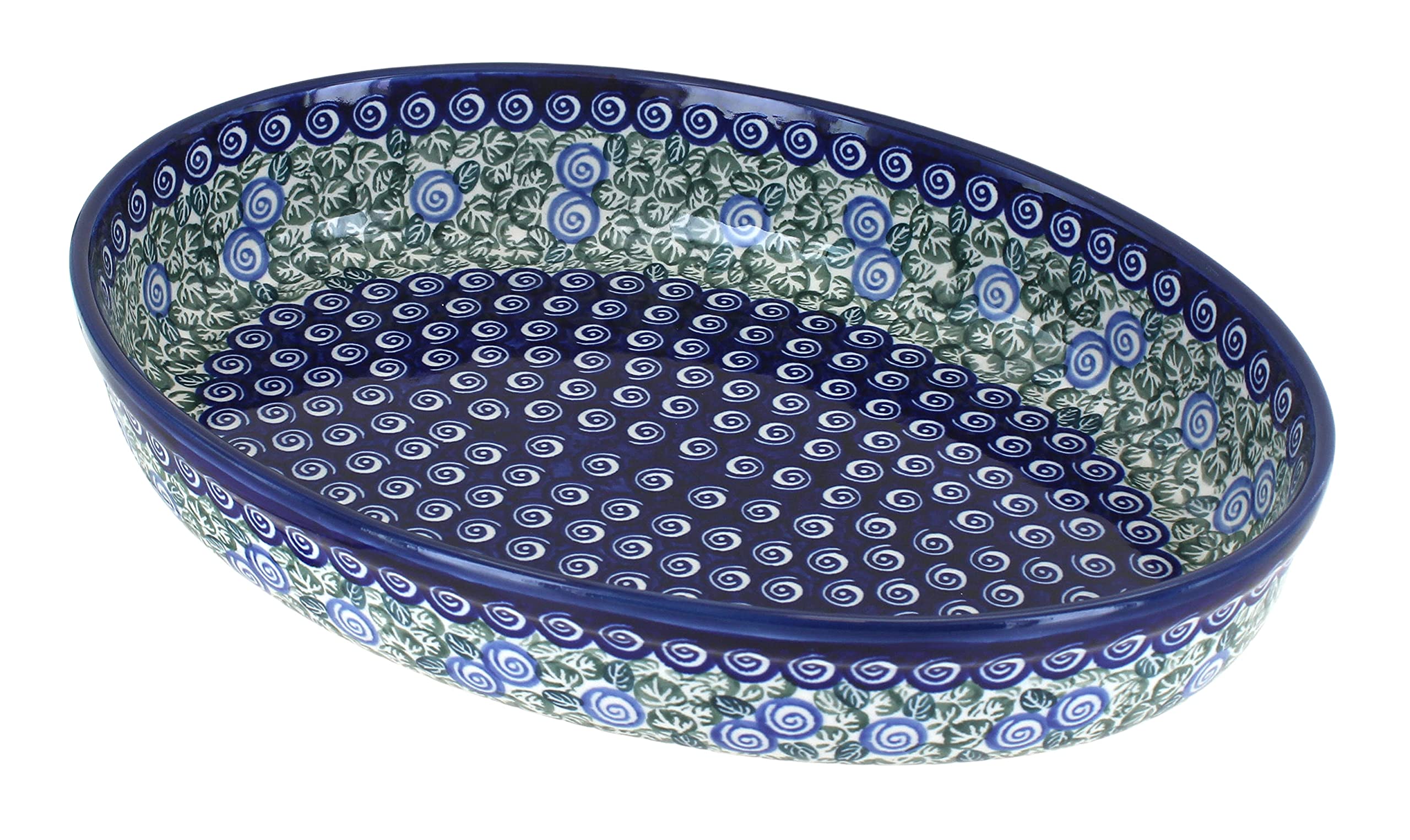 Blue Rose Polish Pottery Seaside Swirl Medium Oval Baker - Handmade Ceramic Baking Dish for Casseroles, Lasagna & Side Dishes | Perfect for Dinner Parties & Holiday Meals