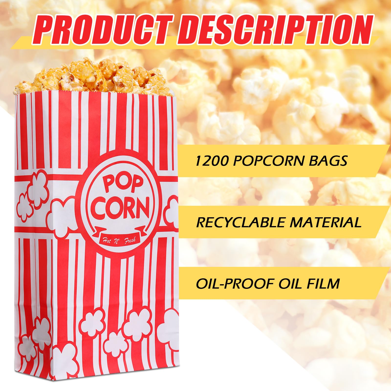 800 Pcs 2 oz Red & White Flat Bottom Popcorn Bags - Disposable Movie Theater Style Containers for Parties, Carnivals, Movie Nights & Retro Themed Events - Bulk Popcorn Boxes with Sleeves for Concessions & Home Theater Snacks