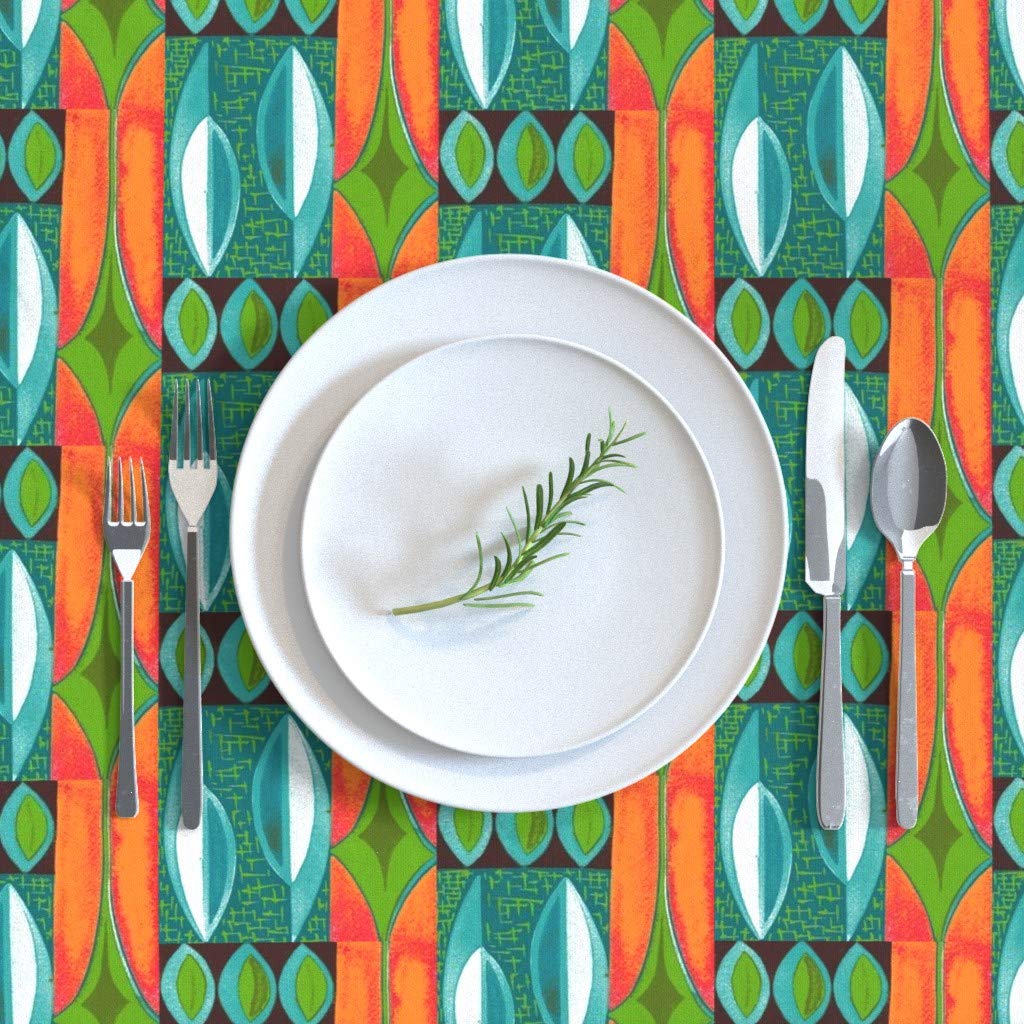 Custom Printed Cotton Sateen Tablecloth 70x120 Inches - Mid Century Modern Abstract Tiki Retro Beach Design for Dining Room, Outdoor Party & Summer Decor