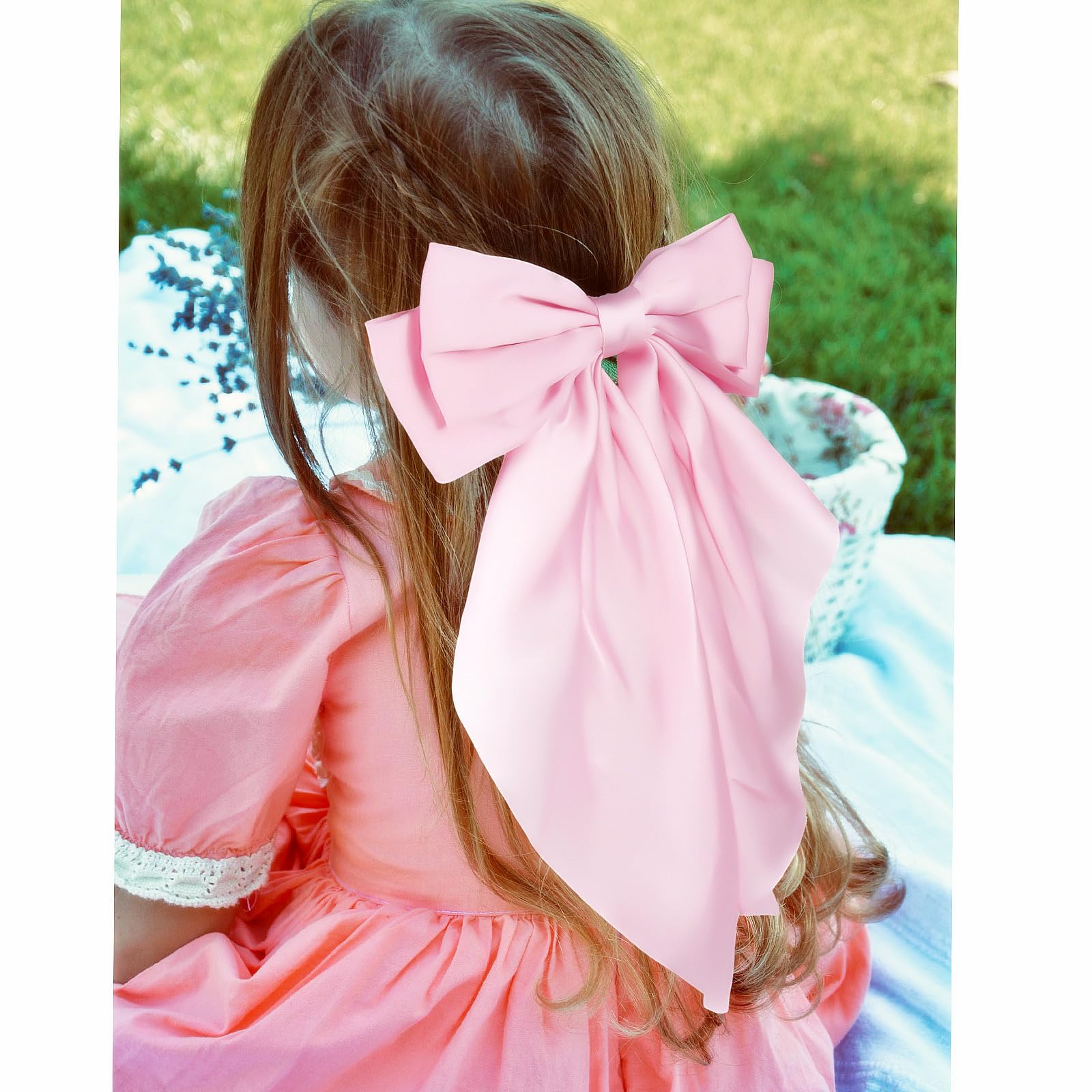 Pink Hair Bows for Women & Girls - 2PCS Satin Hair Clips with Long Tails | Perfect for Parties & Weddings