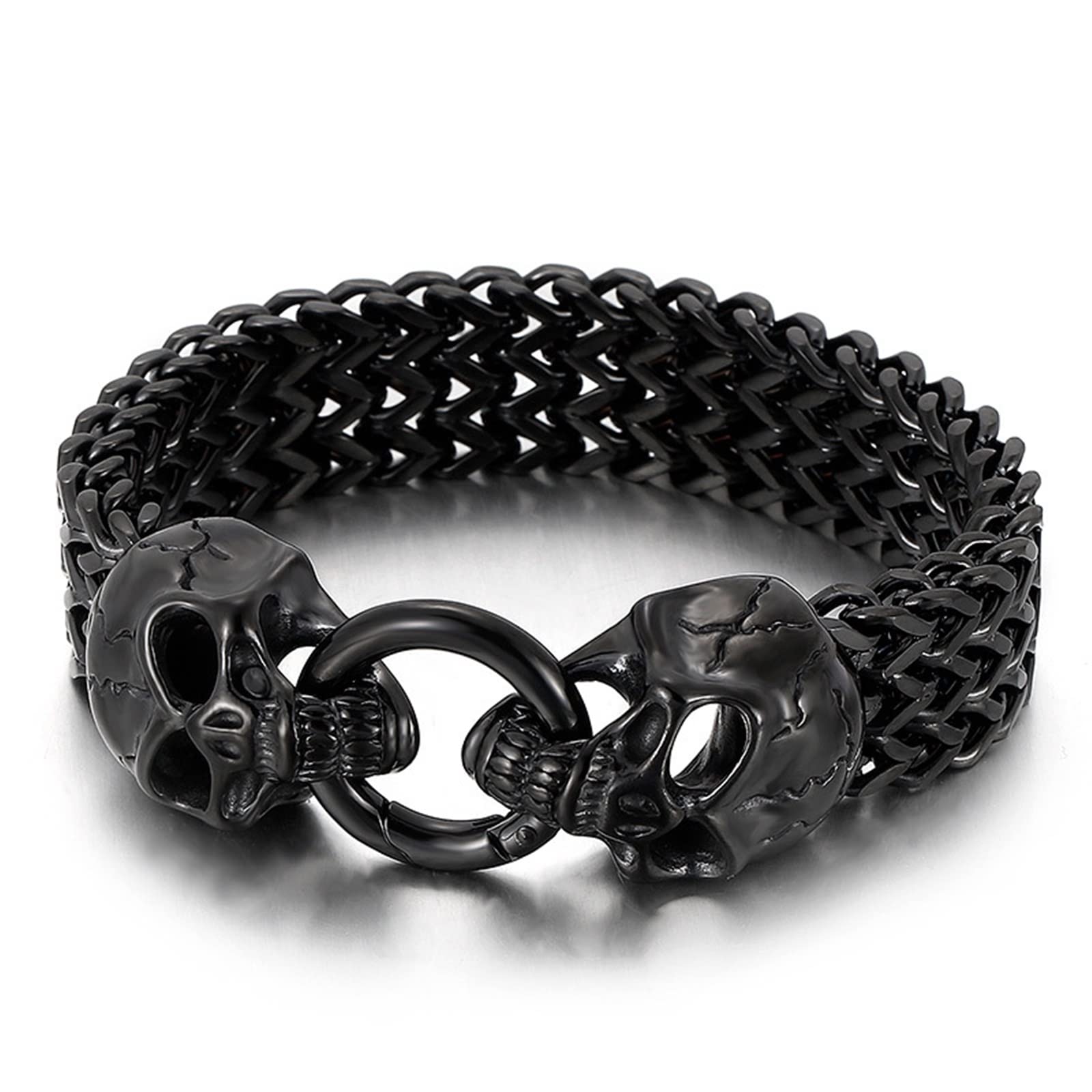 Men's Punk Bracelet - Black Stainless Steel Skull Lion Wolf Head Bracelet for Men | Trendy Gothic Jewelry for Casual & Party Wear