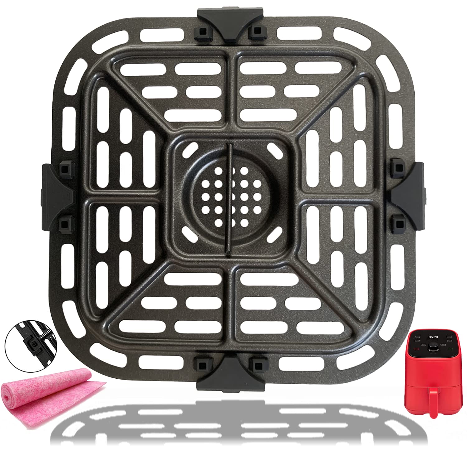 Upgraded 2QT Square Air Fryer Grill Crisper Plate Tray - Nonstick & Dishwasher Safe - Compatible with Instant Vortex Mini Air Fryer Oven | Perfect for Grilling Chicken, Vegetables & Making Crispy Snacks