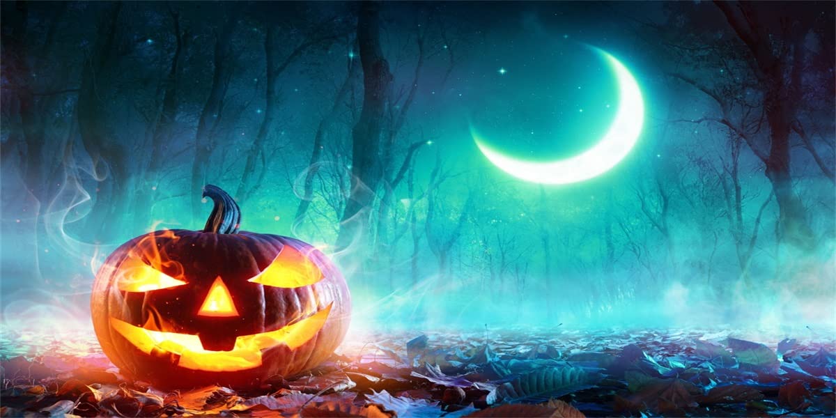 20x10ft Halloween Pumpkin Lantern Horror Backdrop - Spooky Forest Ghost Moon Photography Background for Party Decor, Scary Night Photo Shoots & Haunted House Themes